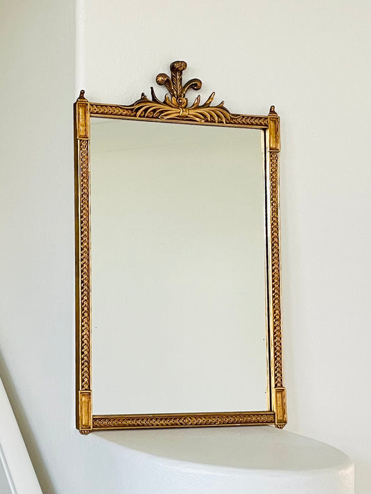 Rococo Style Gold Leaf Crown Crest Wall Mirror