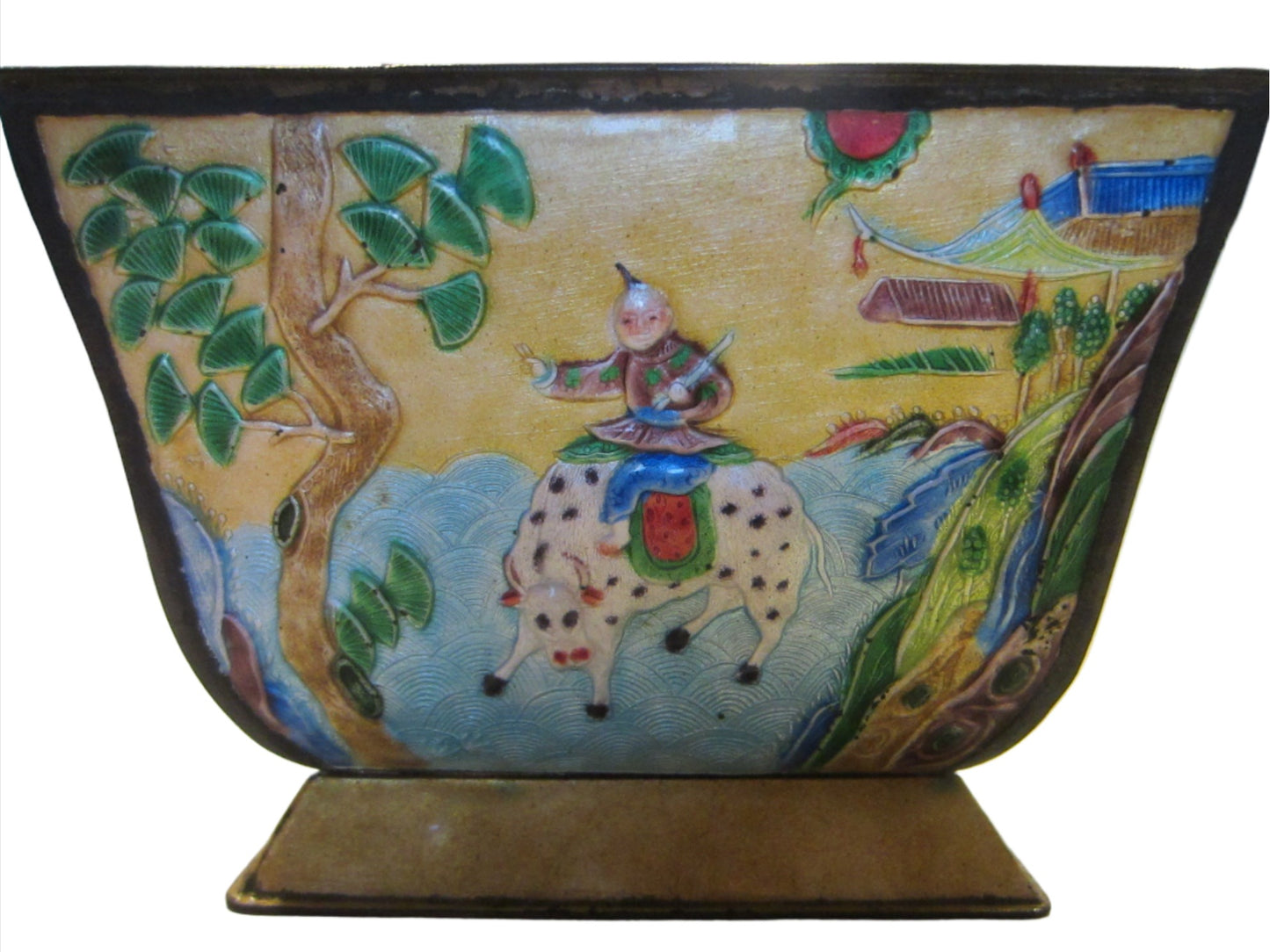 Enamel Golden Metal Hand Decorated Asian Bowl  