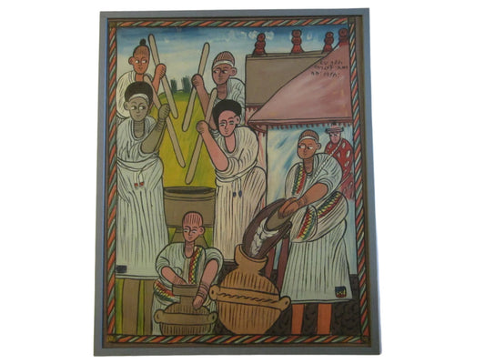 Ethnic Ethiopian People At Work Signed Oil On Canvas