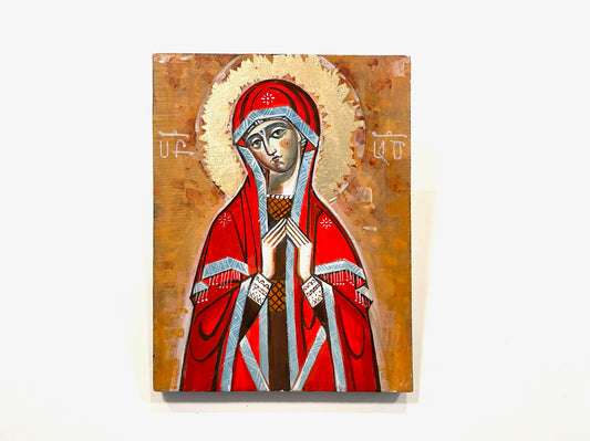 Madonna Hand Painted Signed Greek Panel Icon