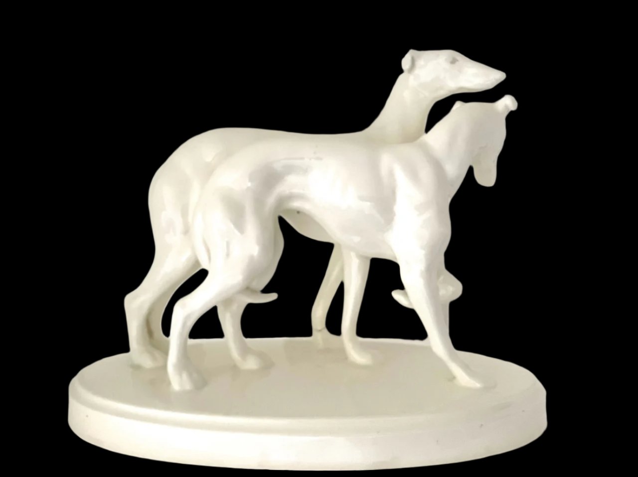 White Greyhound Dogs Ceramic Statue Marked Numbered