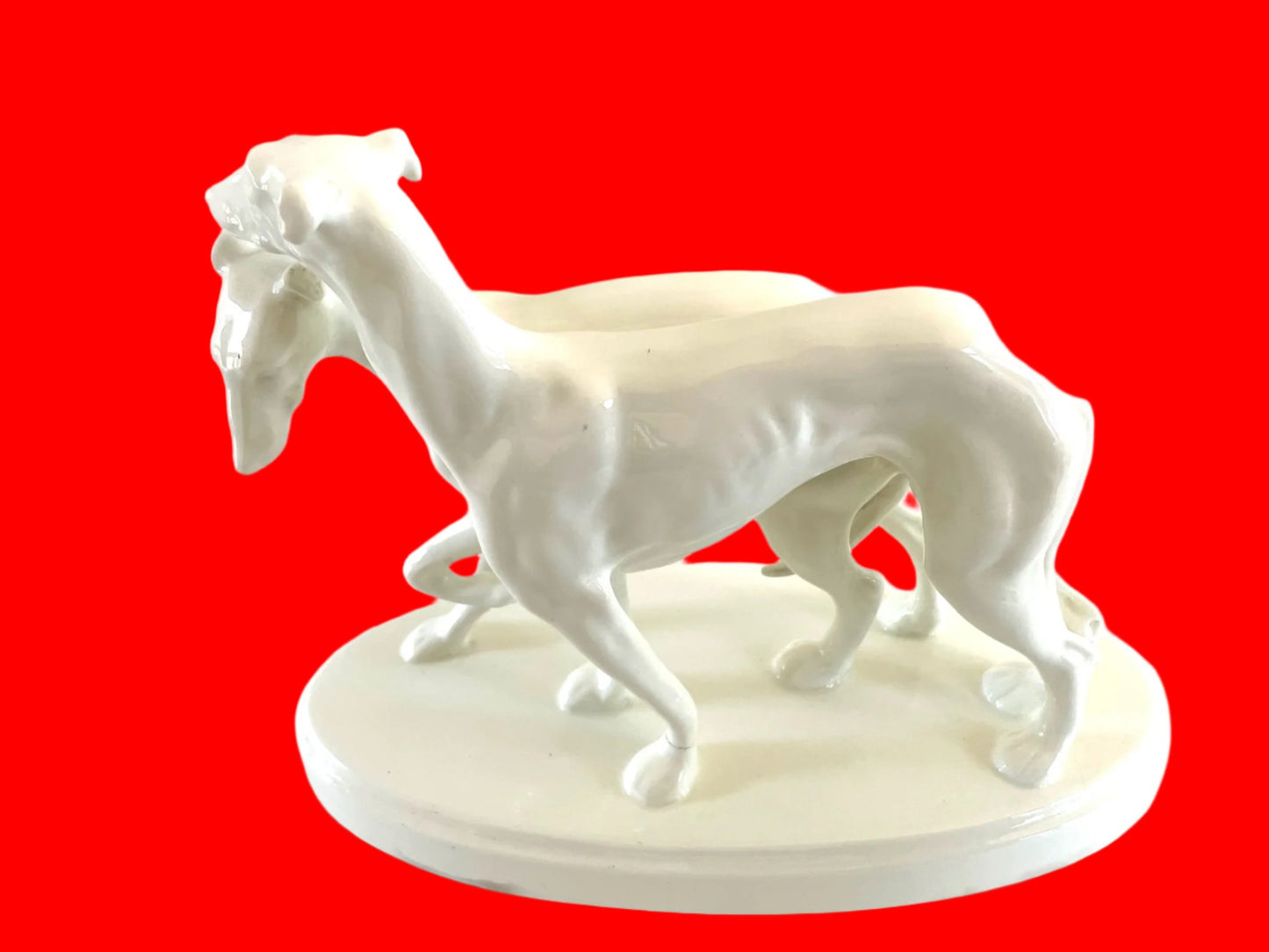 White Greyhound Dogs Ceramic Statue Marked Numbered