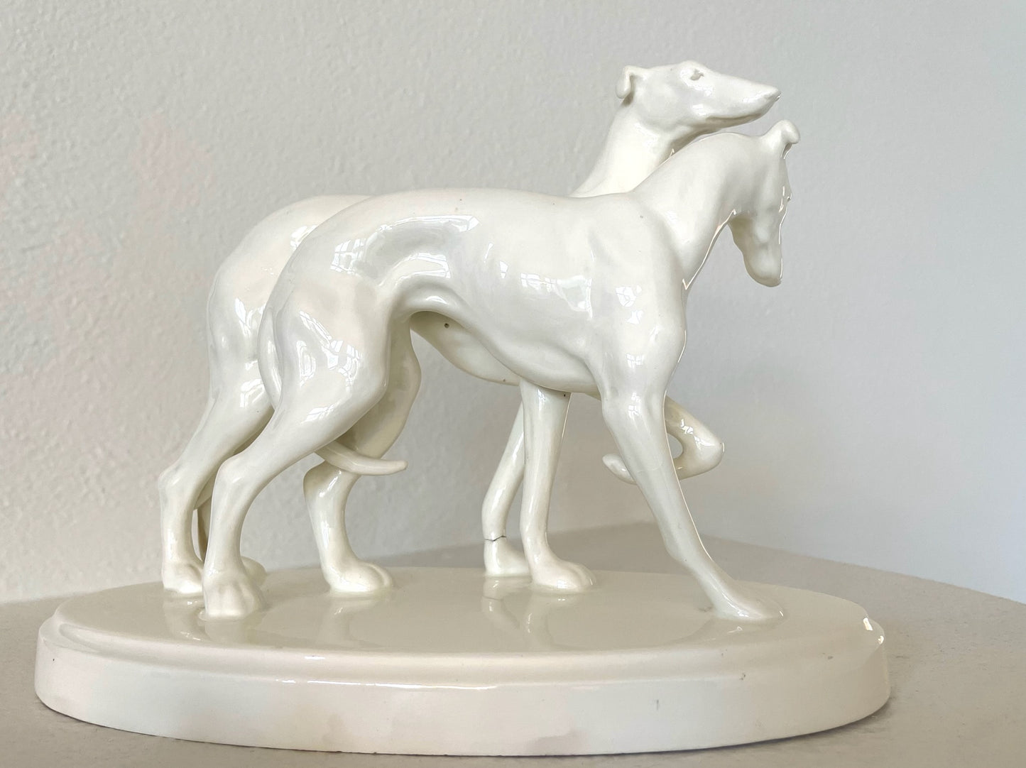 White Greyhound Dogs Ceramic Statue Marked Numbered