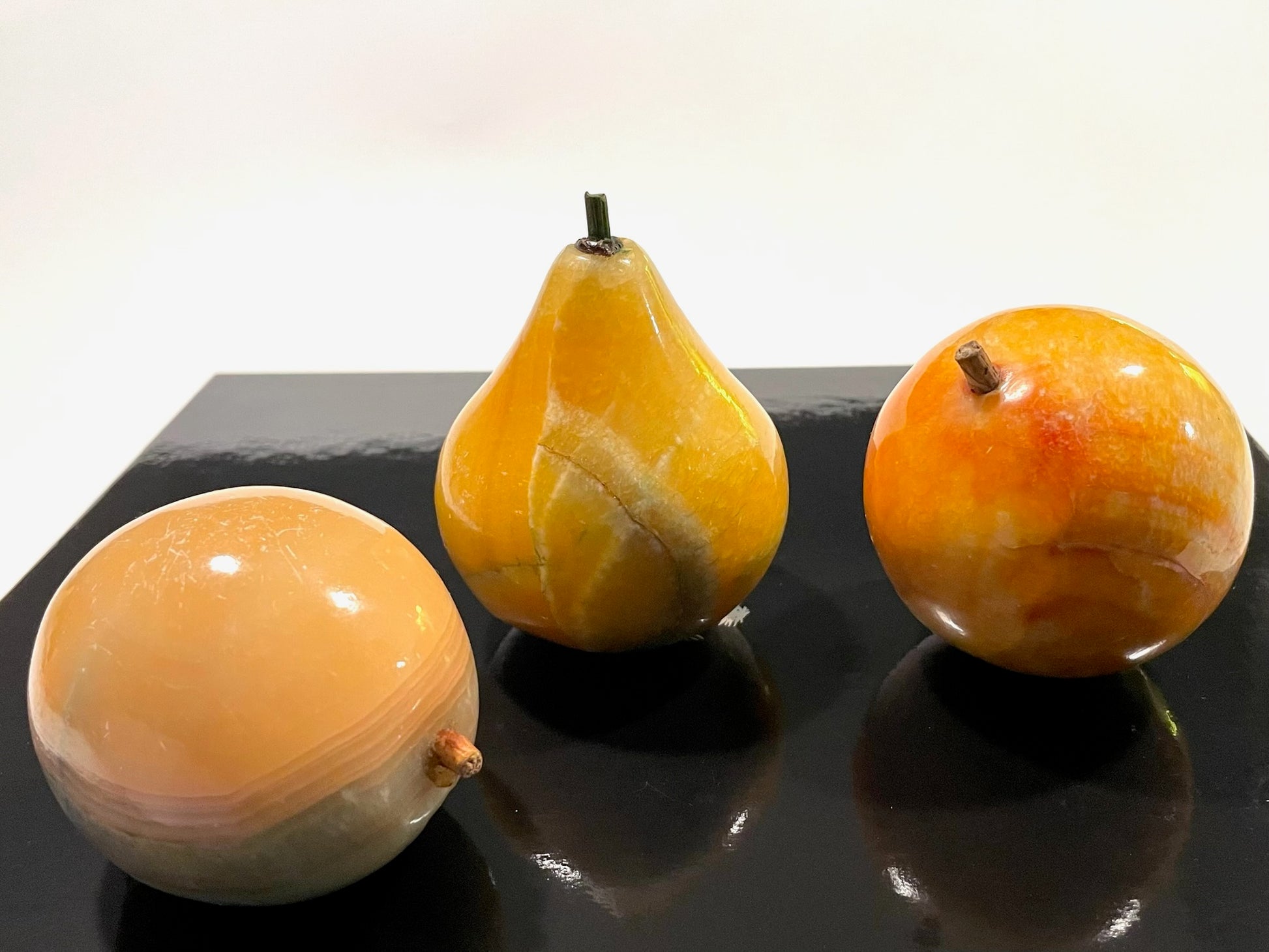 Plum Pear Apricot Colored Marble Fruits With Stems