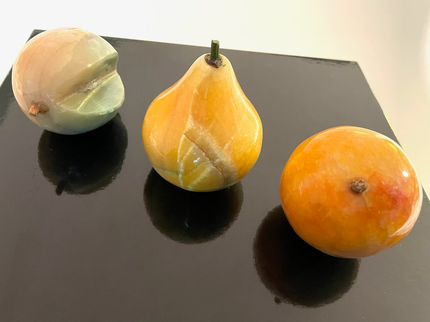 Plum Pear Apricot Colored Marble Fruits With Stems