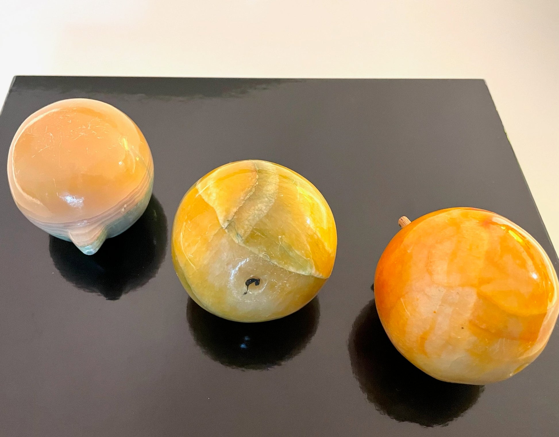 Plum Pear Apricot Colored Marble Fruits With Stems