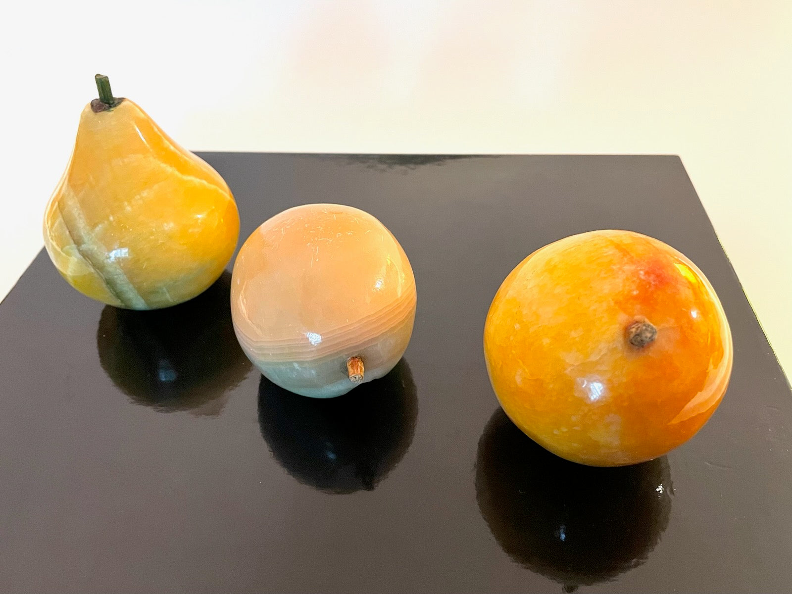 Plum Pear Apricot Colored Marble Fruits With Stems