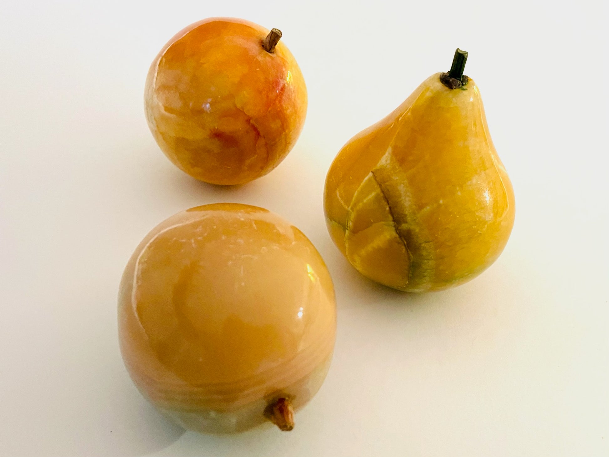 Plum Pear Apricot Colored Marble Fruits With Stems