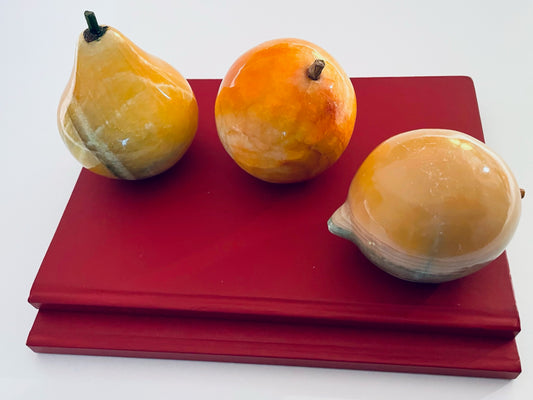 Plum Pear Apricot Colored Marble Fruits With Stems