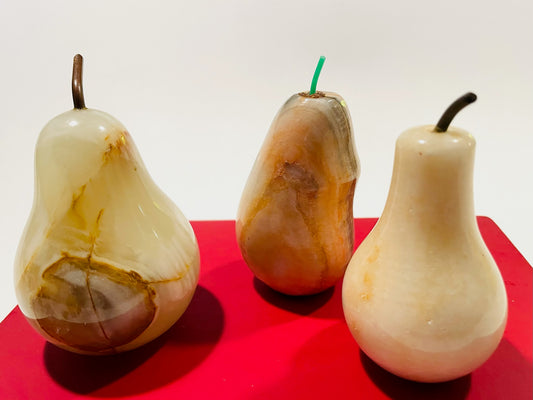 Modernist Three Stone Marble Pears Fruits With Stems