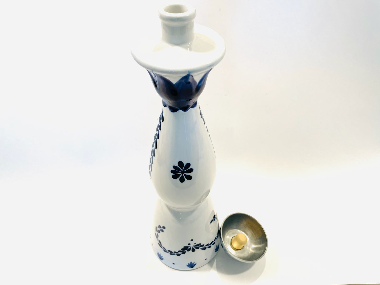 Blue On White Tequila Clase Porcelain Bottle Empty Decanter