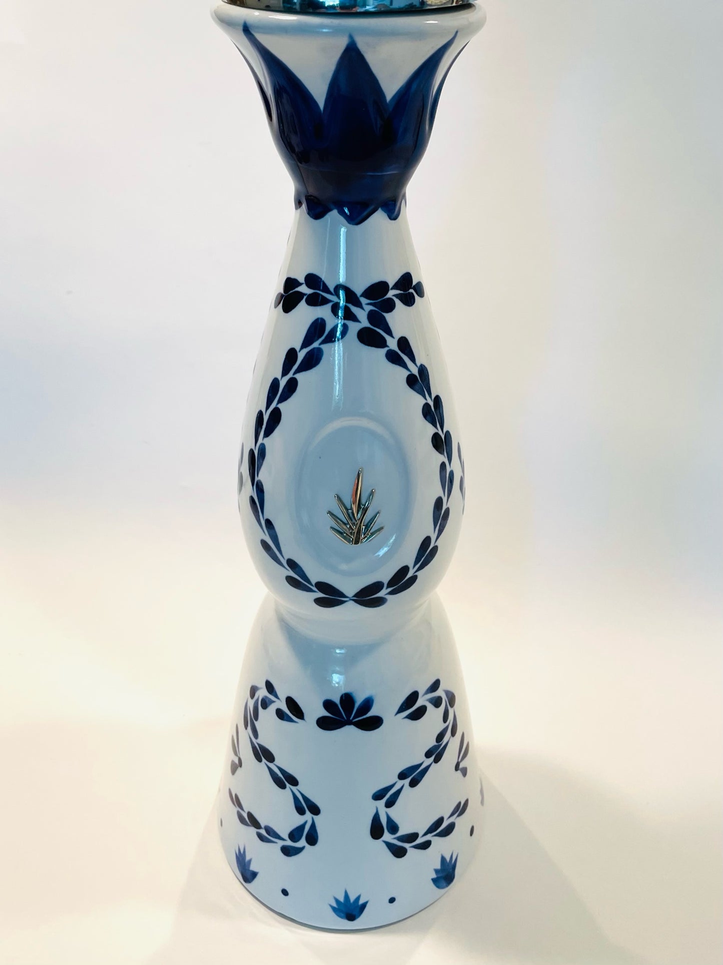 Blue On White Tequila Clase Porcelain Bottle Empty Decanter