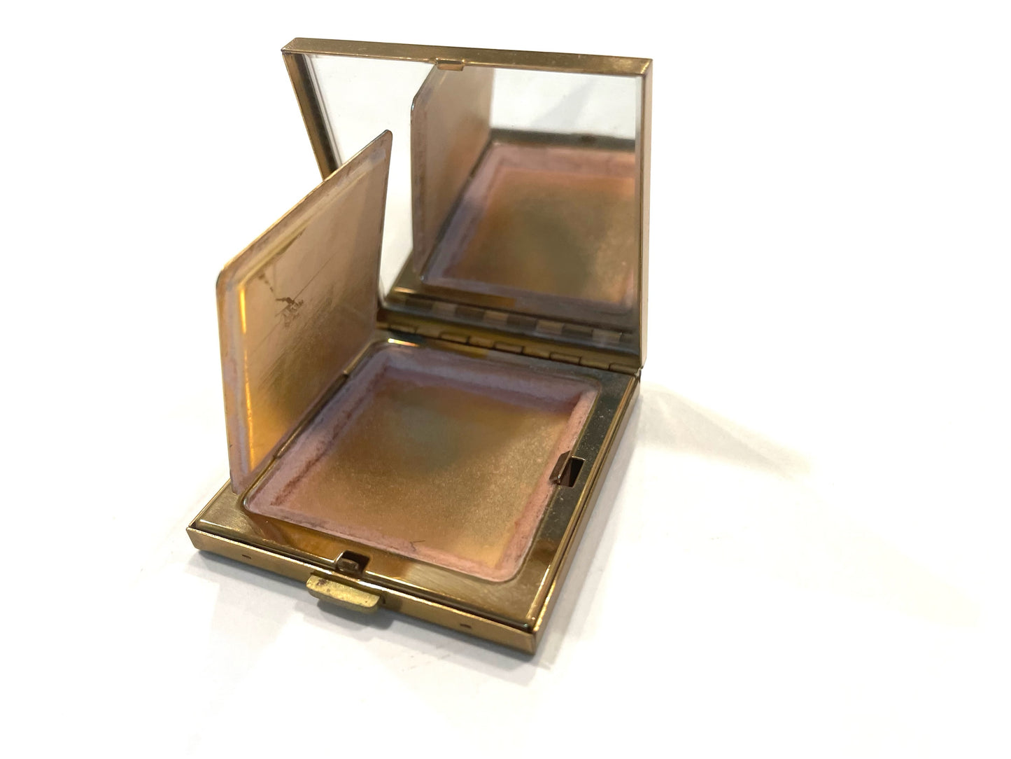 Volupte USA Mid Century Modern Brass Mirrored Miniature Powder Compact