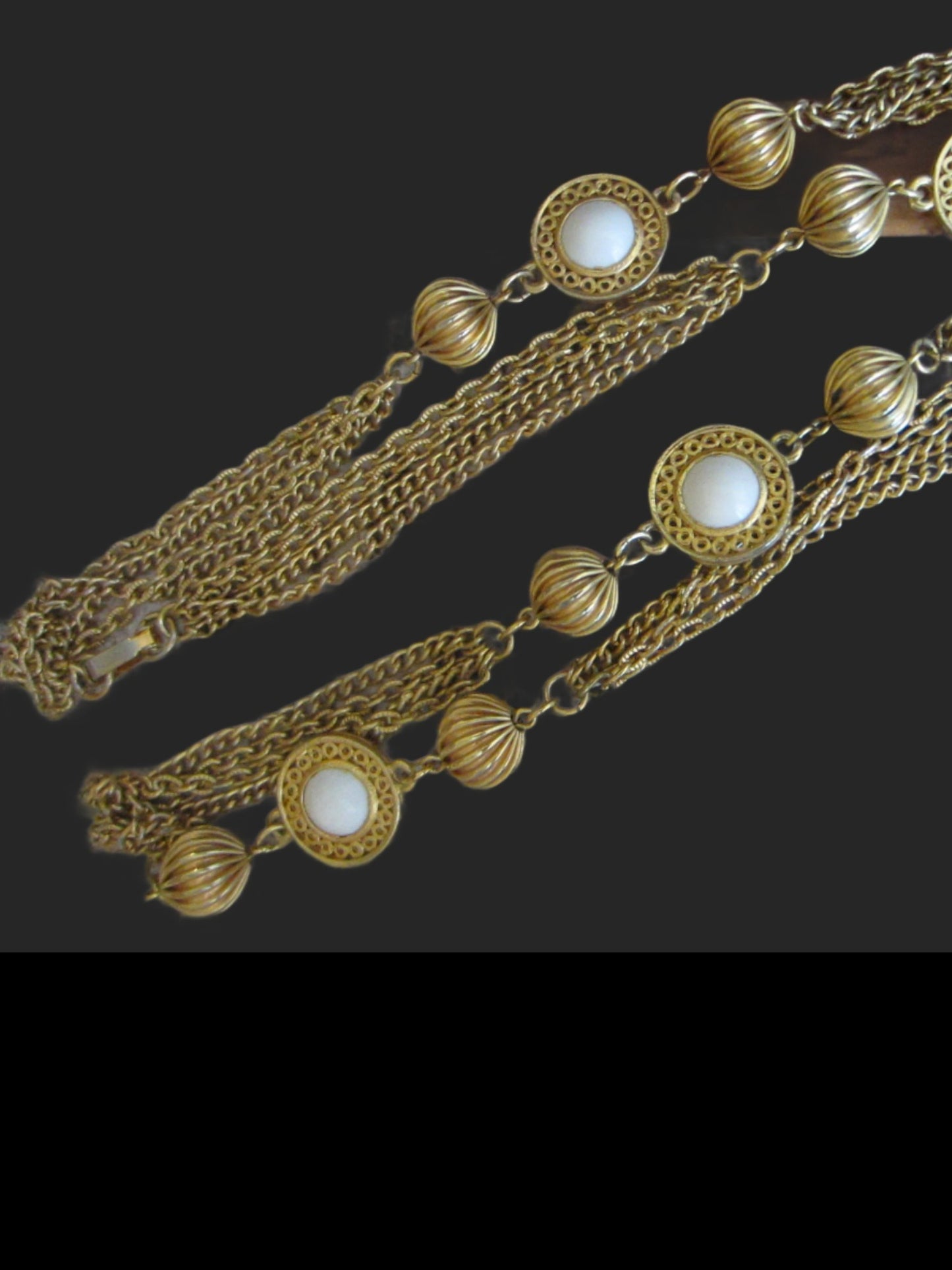 White Summer Milk Glass Beads Golden Link Chain Necklace