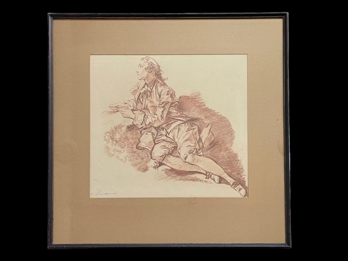 After Francois Boucher Young Man Sitting On The Ground French Lithograph