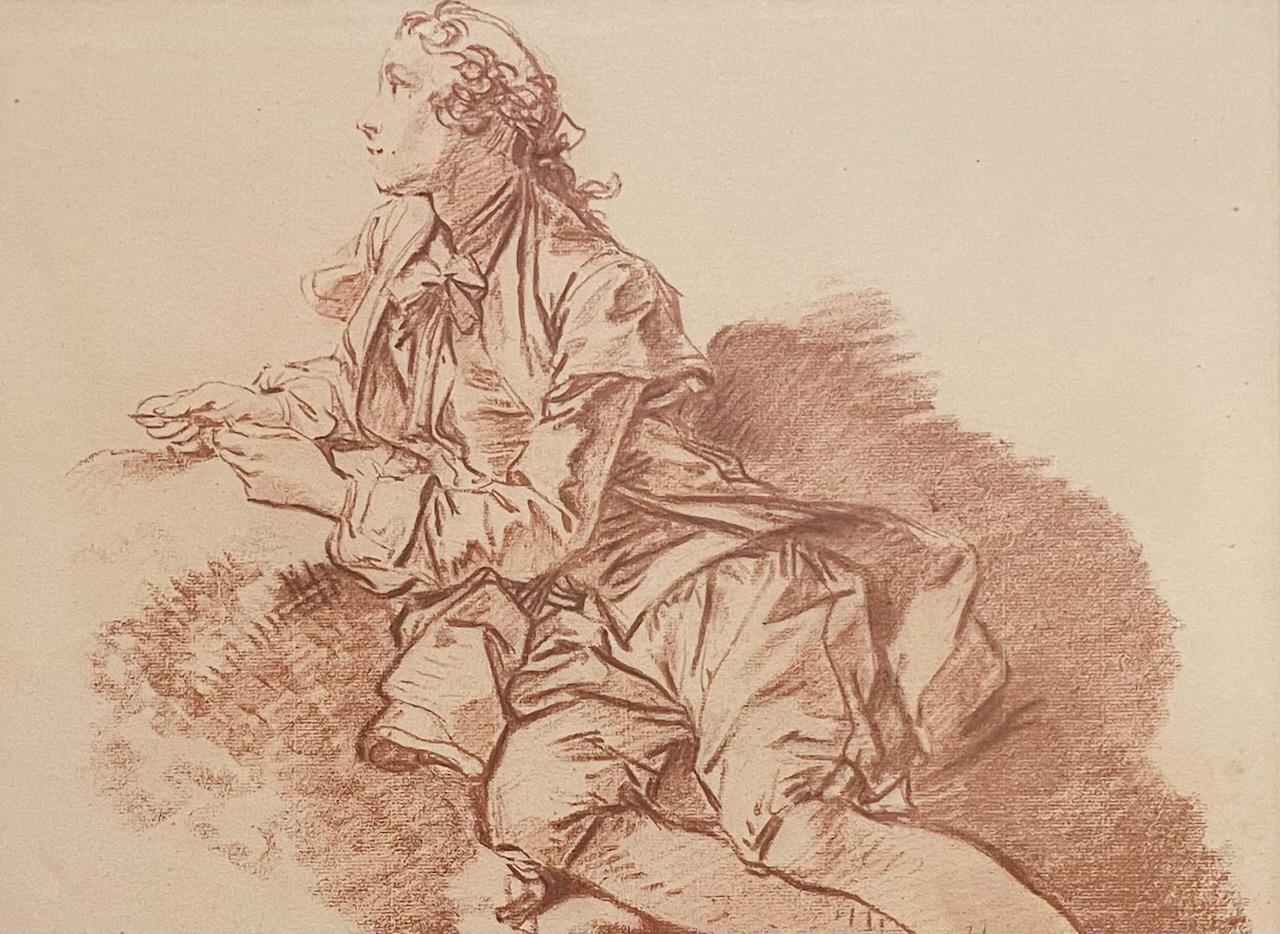 After Francois Boucher Young Man Sitting On The Ground French Lithograph