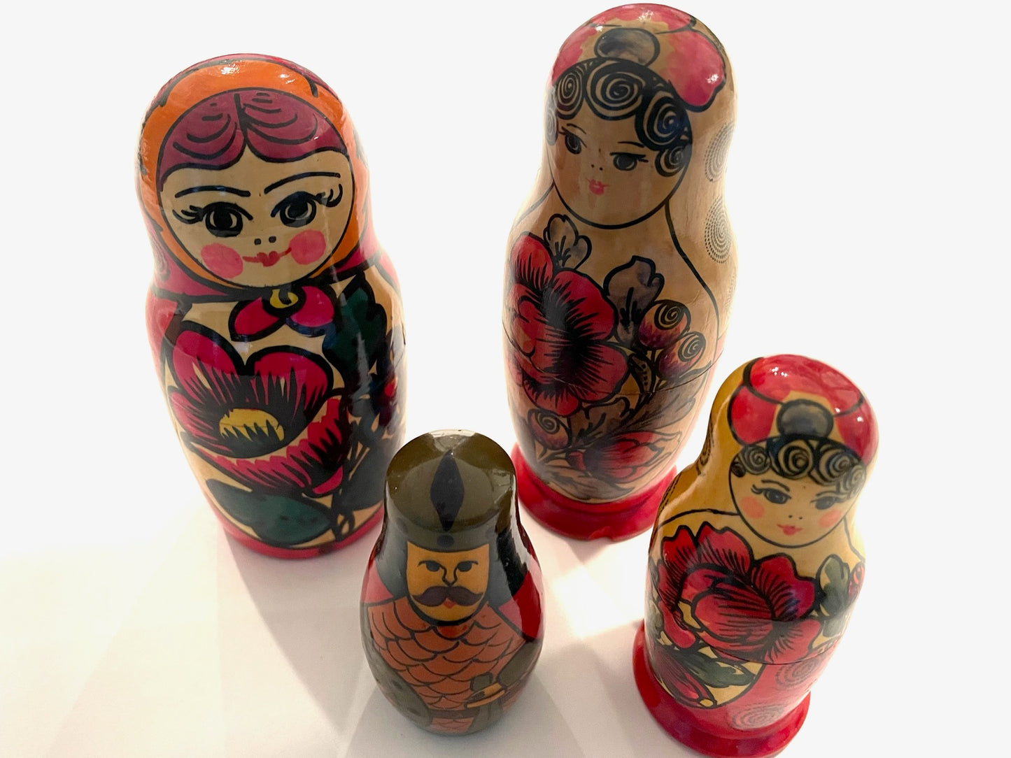 Mid Century Matryoshka Four Russian Handmade Nesting Dolls