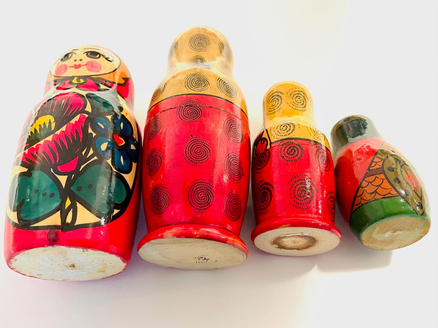 Mid Century Matryoshka Four Russian Handmade Nesting Dolls