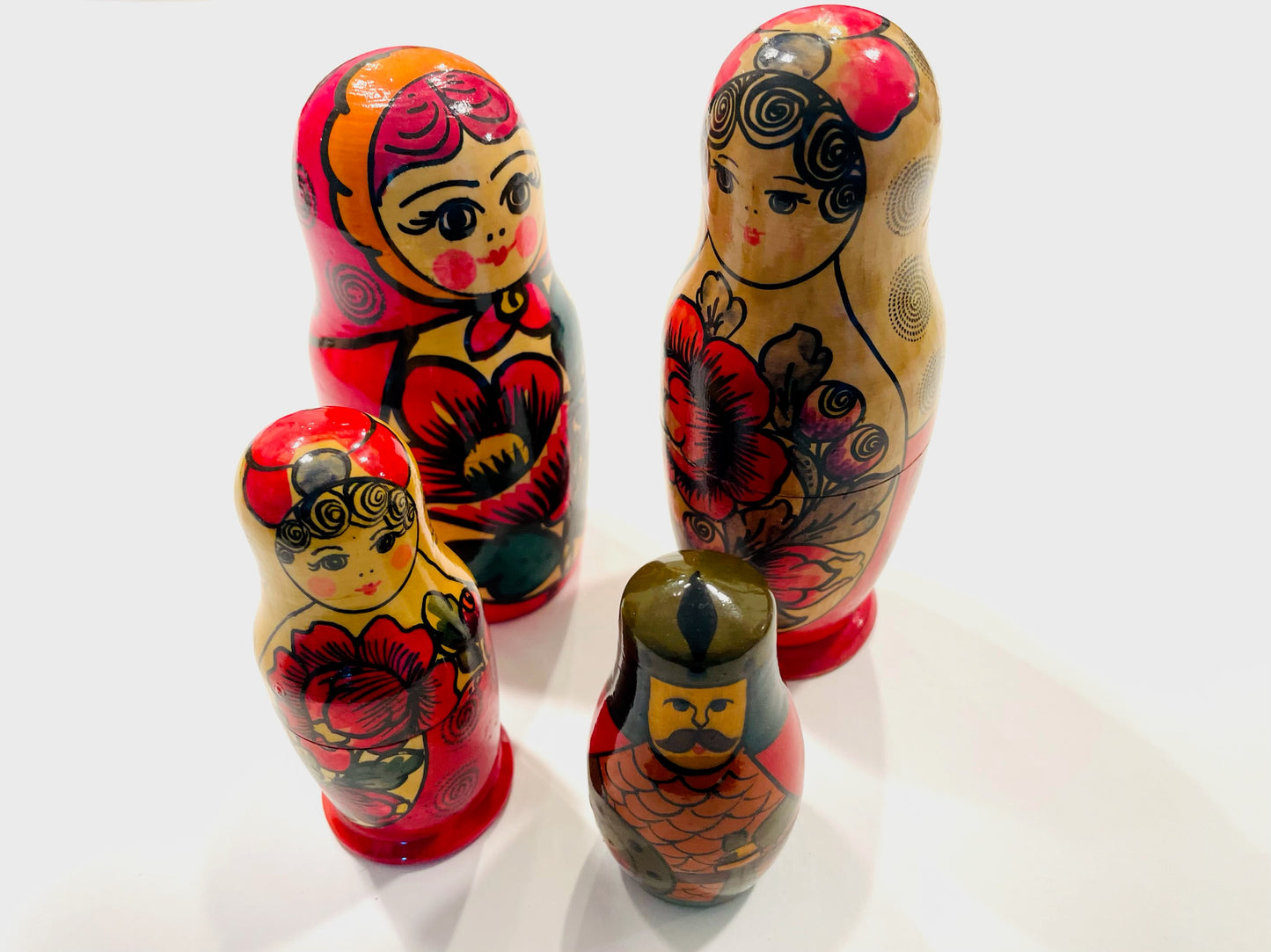 Mid Century Matryoshka Four Russian Handmade Nesting Dolls