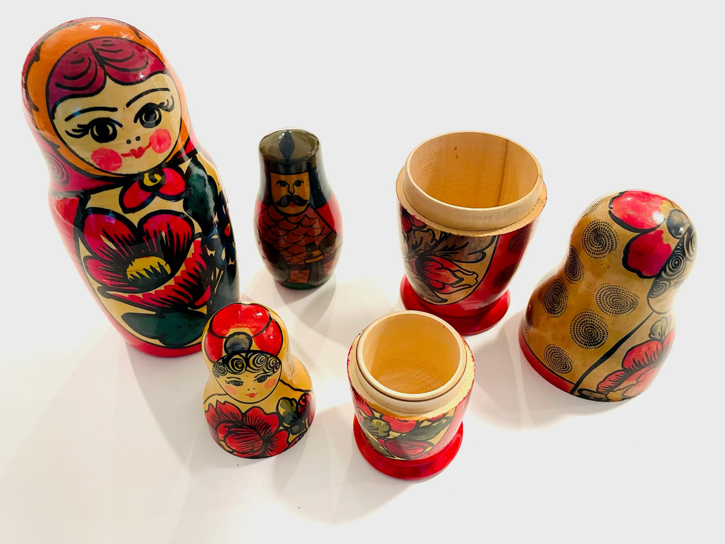 Mid Century Matryoshka Four Russian Handmade Nesting Dolls