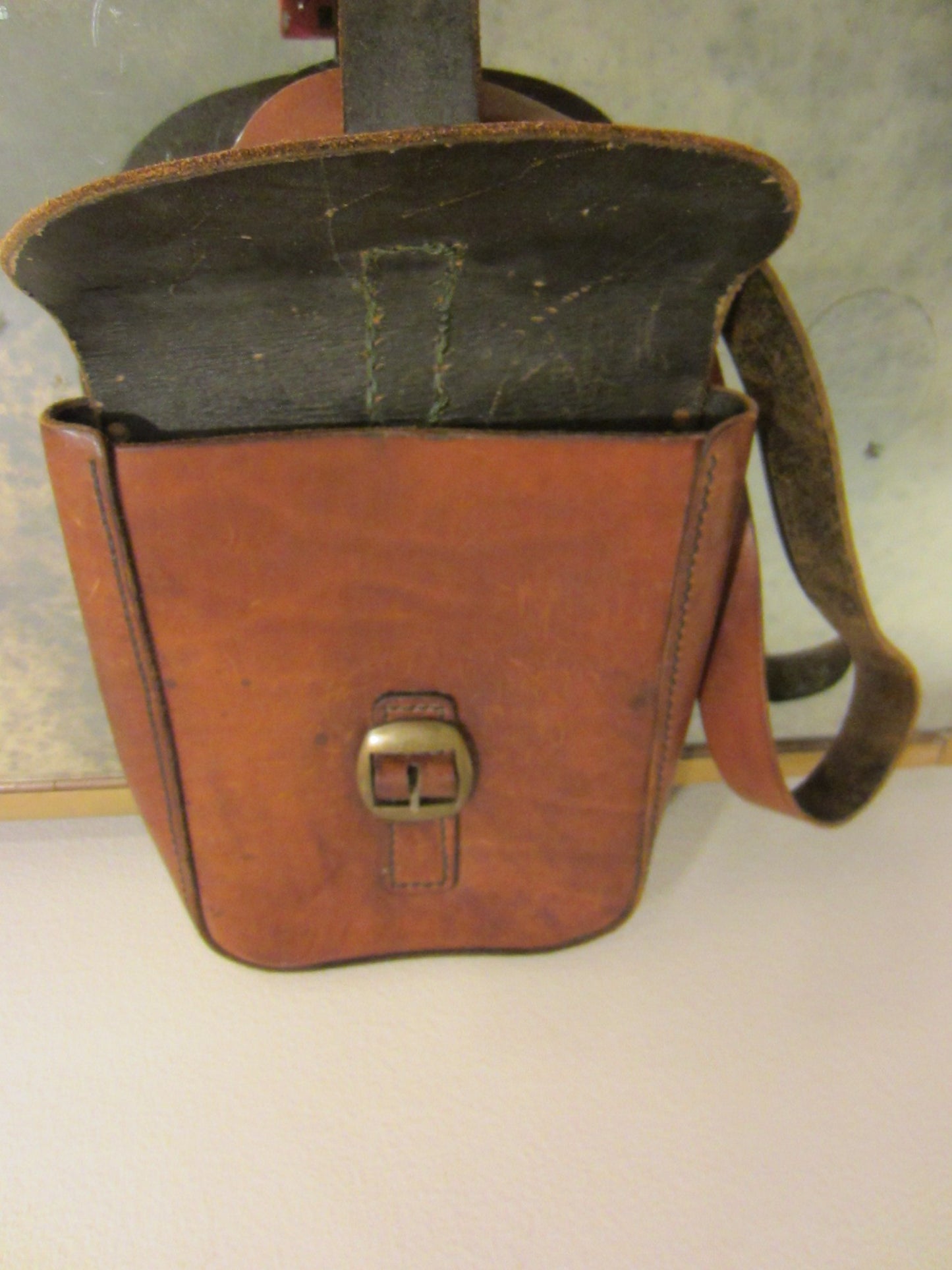 Tan Leather Postman Brass Buckle Backpack