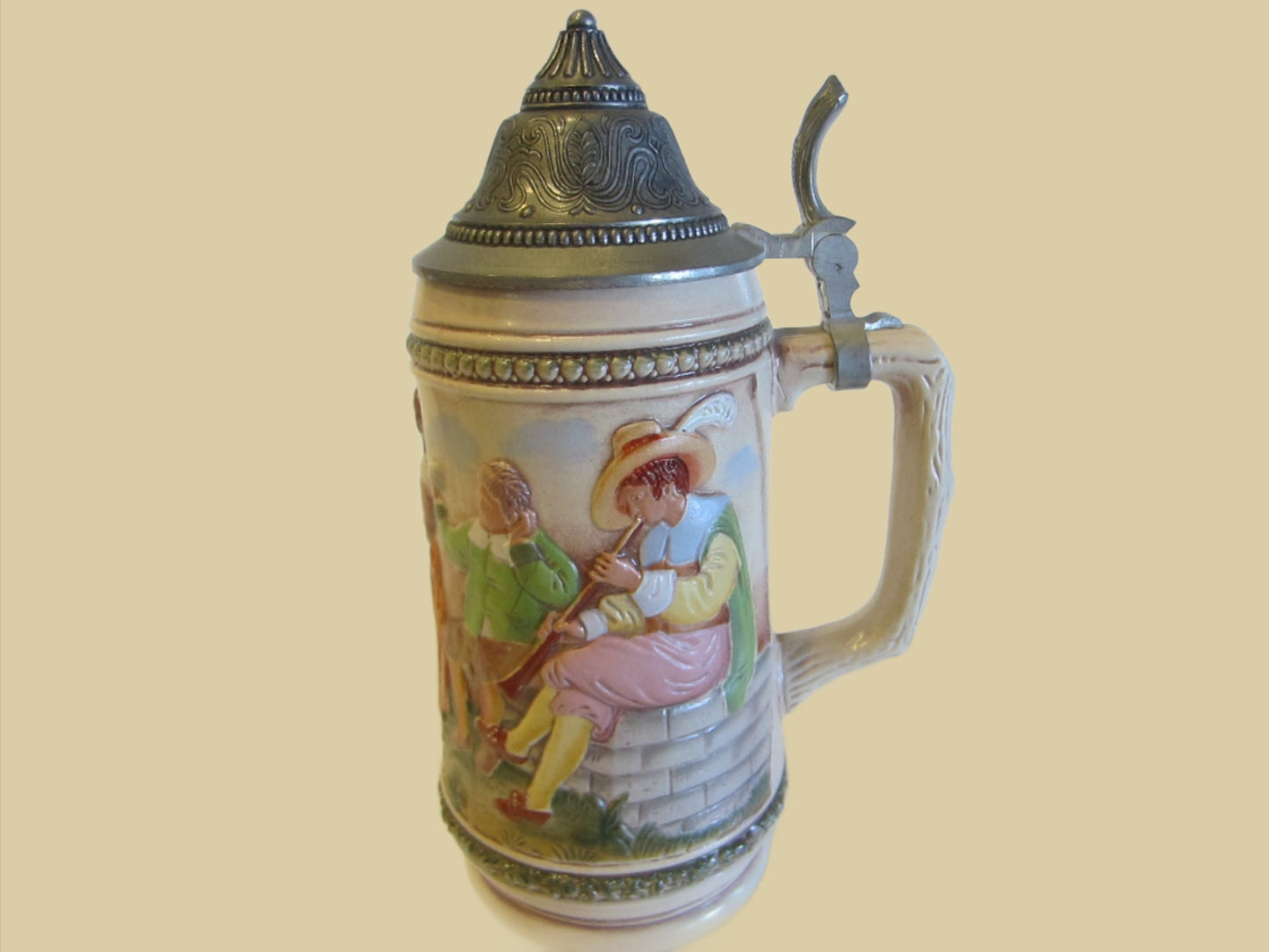 West Germany Gerz Figurative Tankard Pewter Zinn Lid Stein