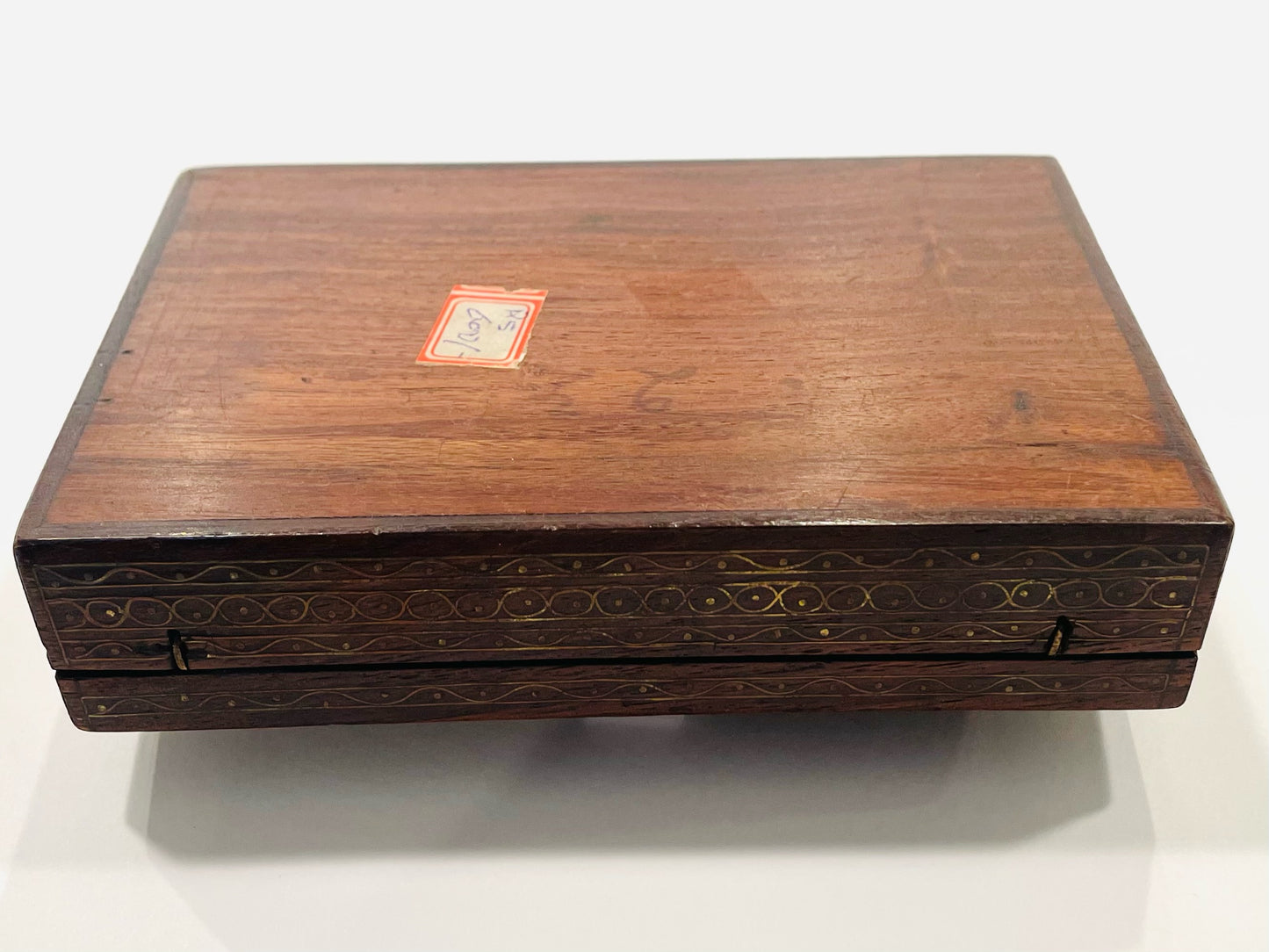 A Vintage Mahogany Floral Wired Rectangle Playing Card Box