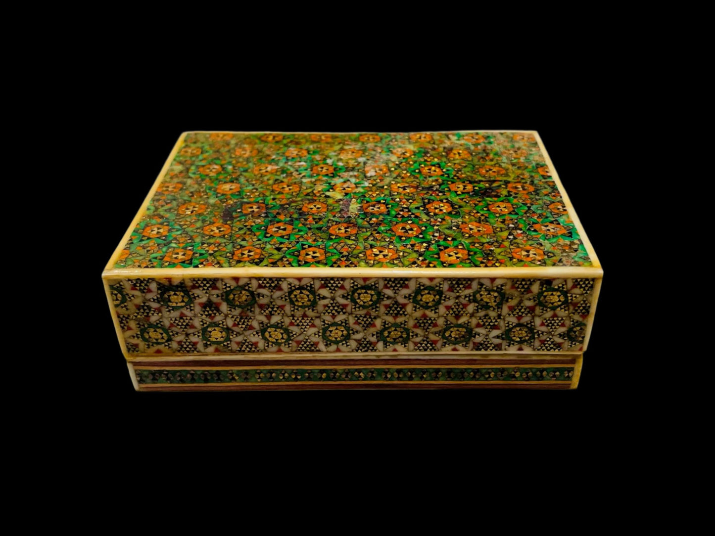 A Persian Khatam Small Jewelry Box Handmade Geometric Gold Accent