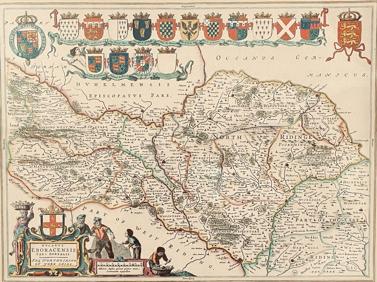 Yorkshire North Riding Map Elaborated Hand Decorated Art by Blaeu