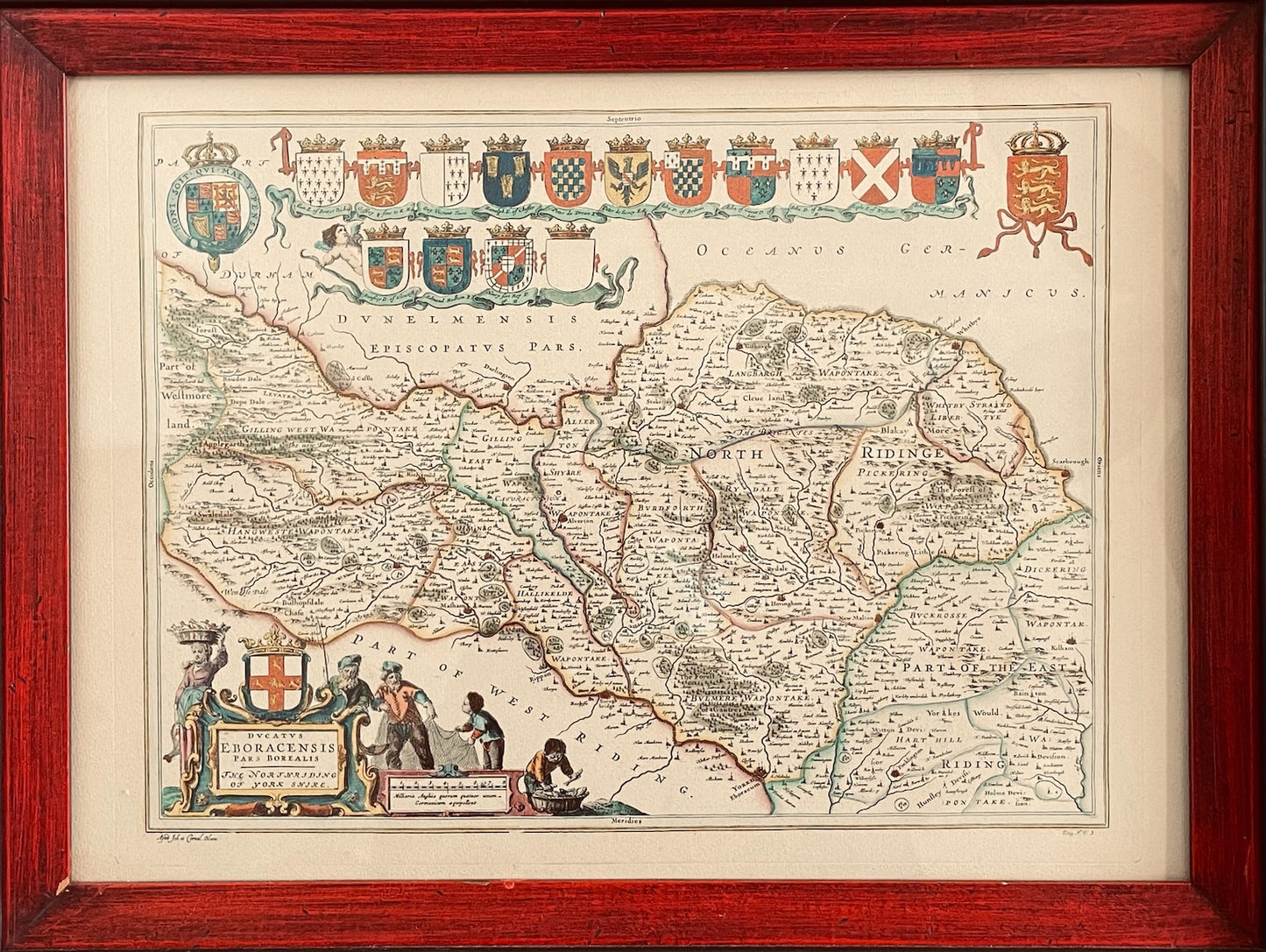 Yorkshire North Riding Map Elaborated Hand Decorated Art by Blaeu