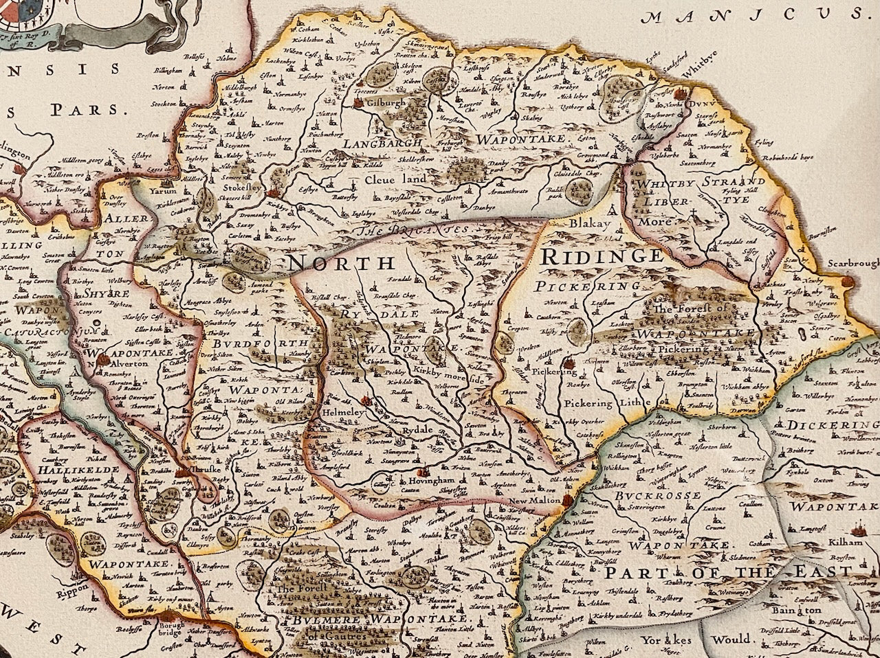 Yorkshire North Riding Map Elaborated Hand Decorated Art by Blaeu