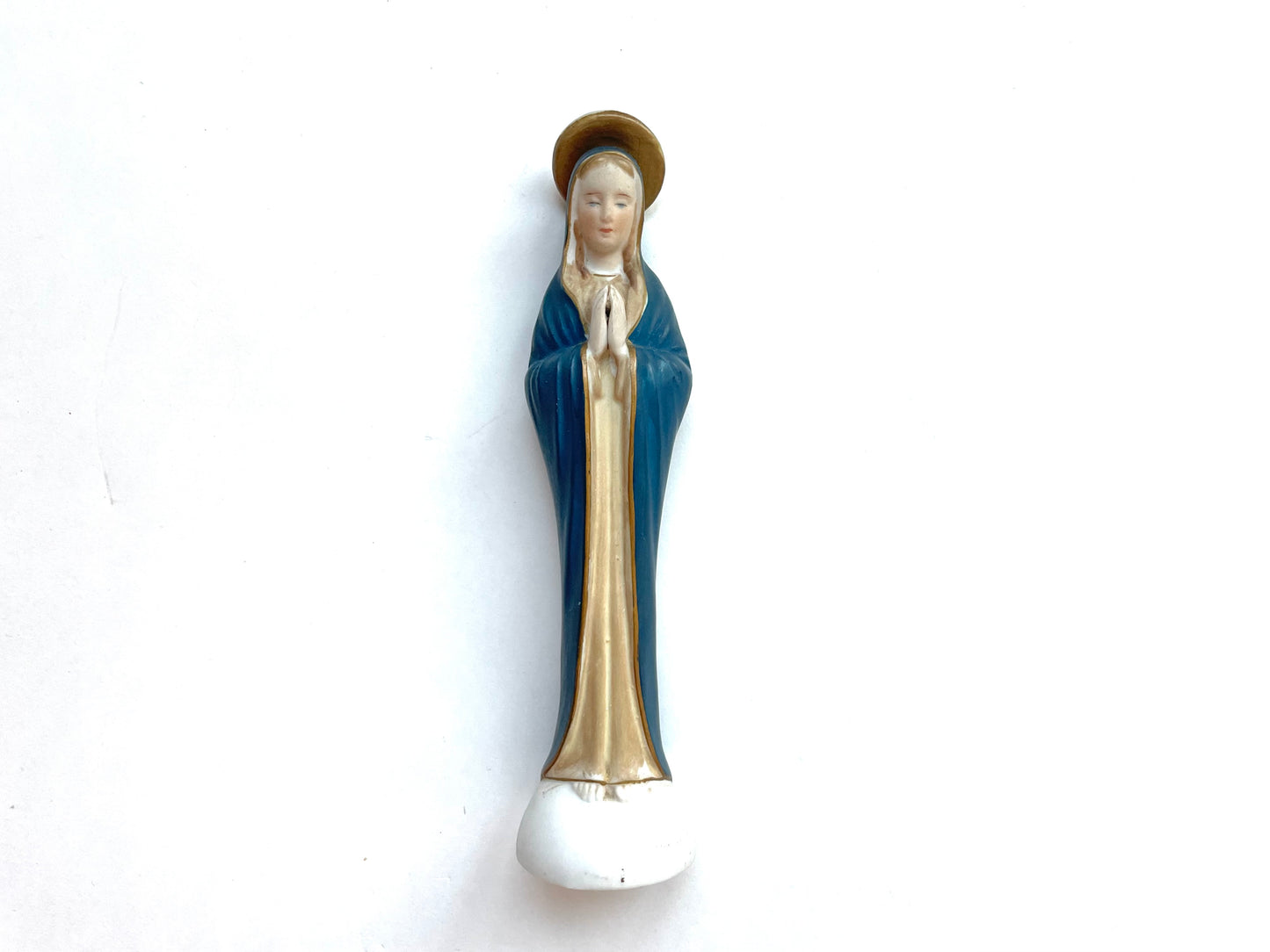 Hand Painted Figurative Ceramic Statue Praying Mother Scripted Dated