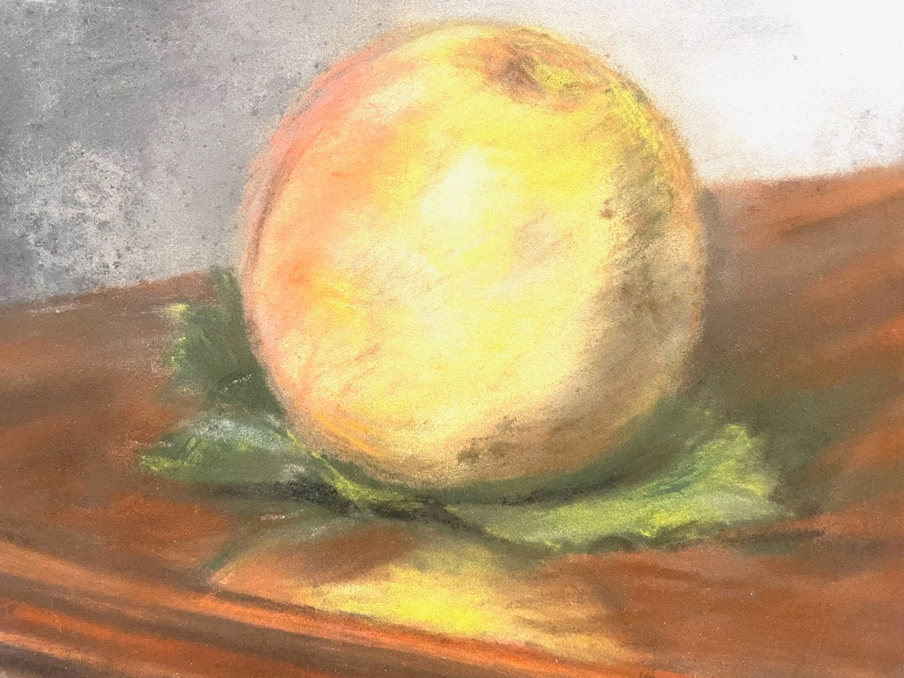 A Peach Impressionist French Still Life Fruit Pastel On Board Signed Mona L Hurier