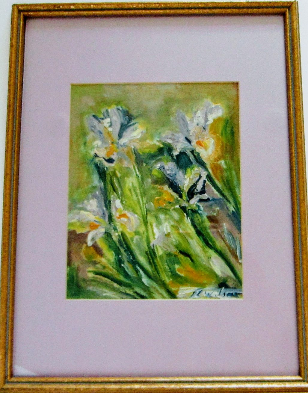 Still Life Irises Signed Oil On Board Untitled Painting