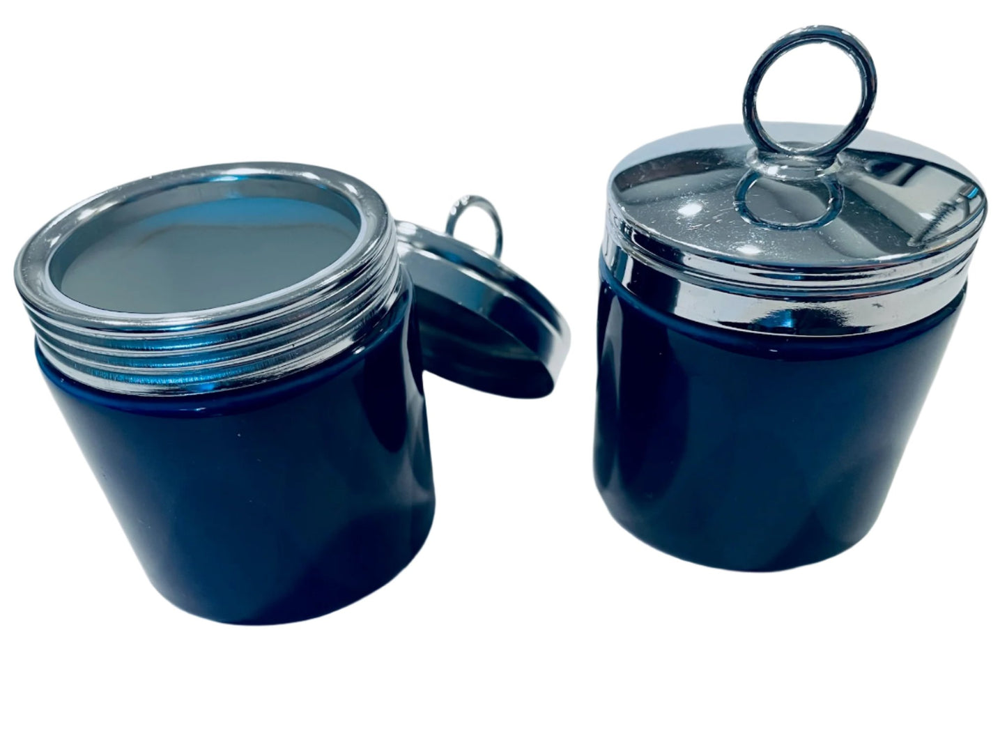 Pair of Modern Ceramic Cobalt Chrome Lids Canisters 