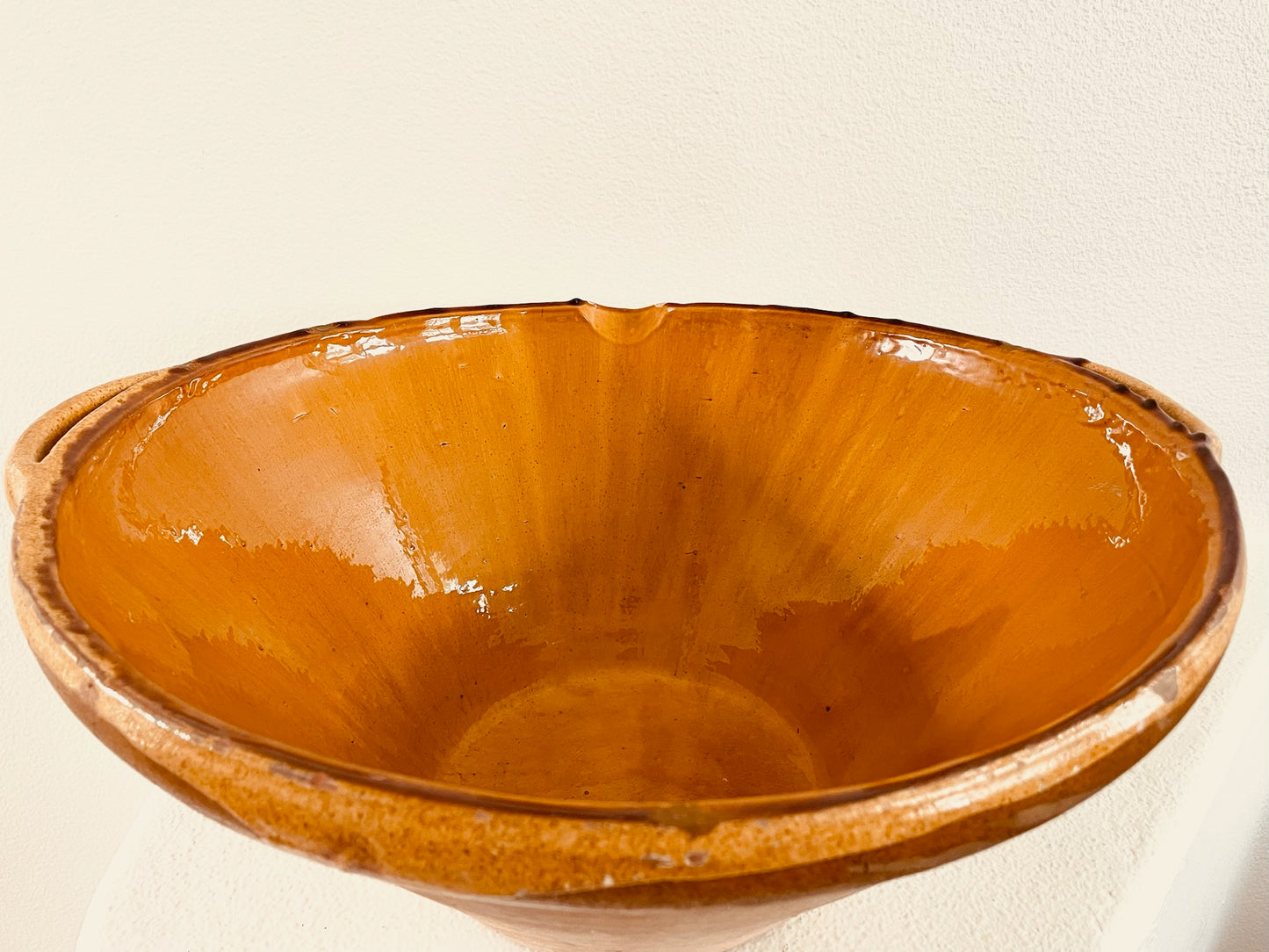 South of France Contemporary Terracotta Mustard Glaze Signed Confit Bowl