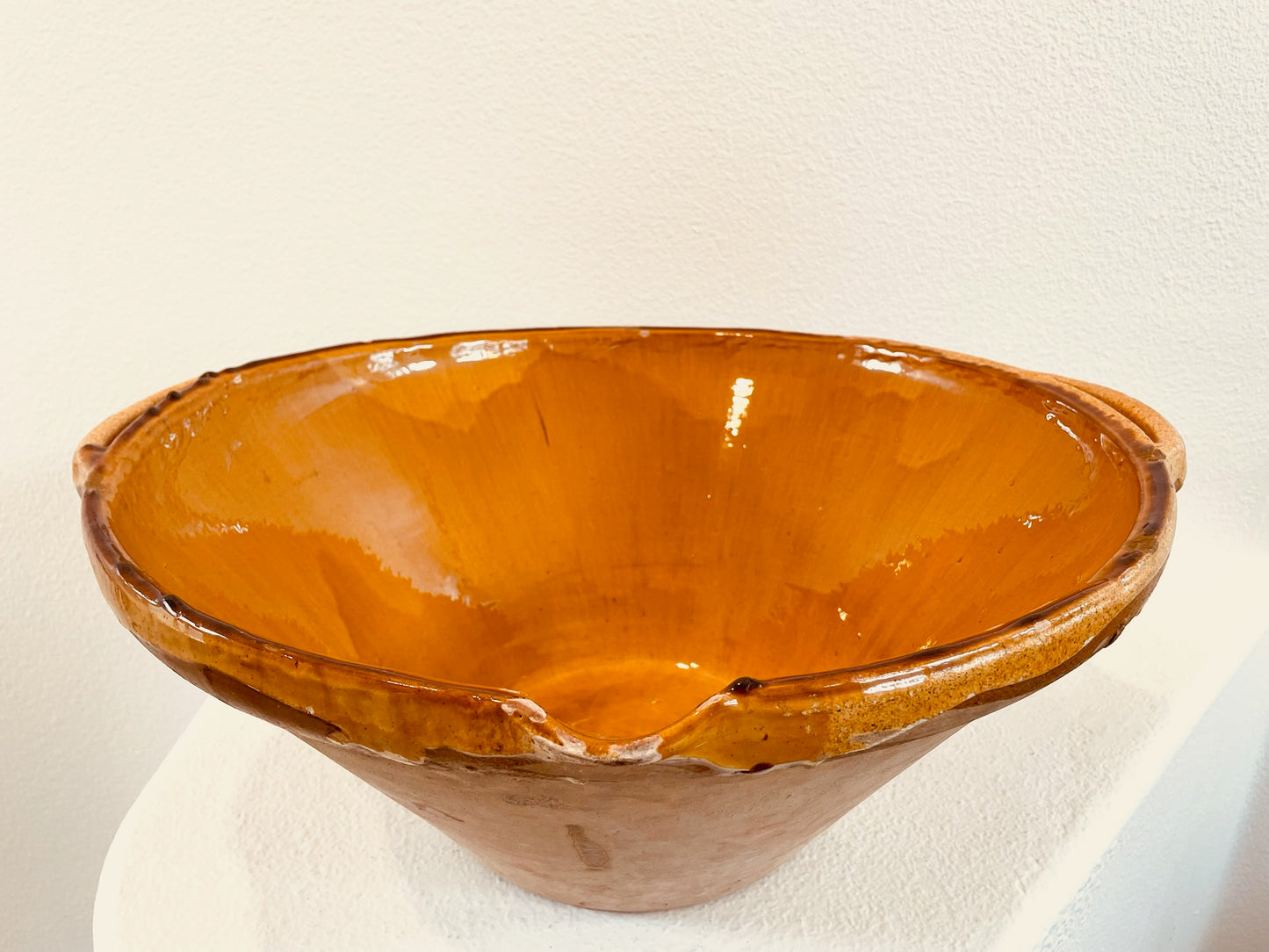 South of France Contemporary Terracotta Mustard Glaze Signed Confit Bowl