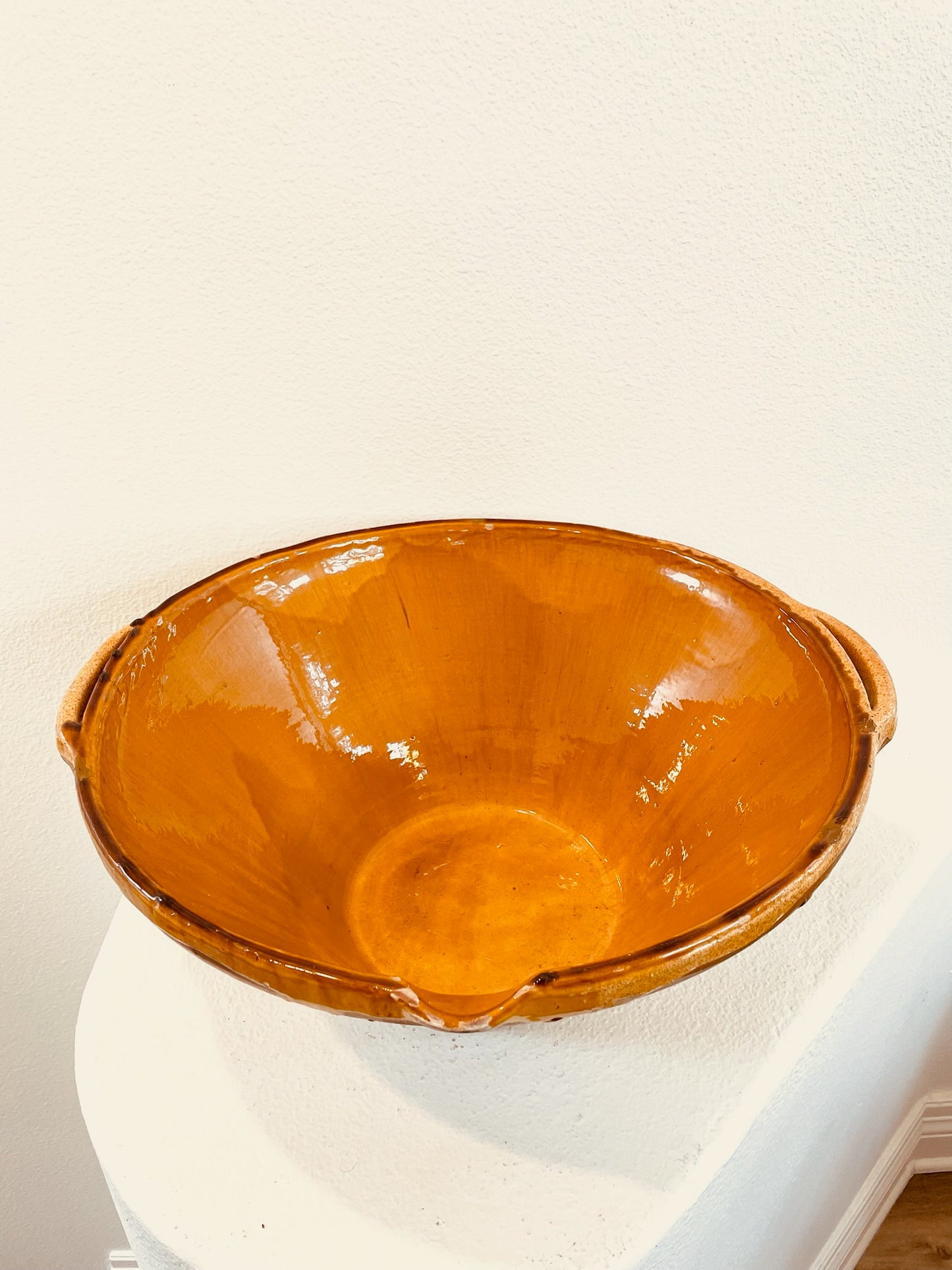 South of France Contemporary Terracotta Mustard Glaze Signed Confit Bowl