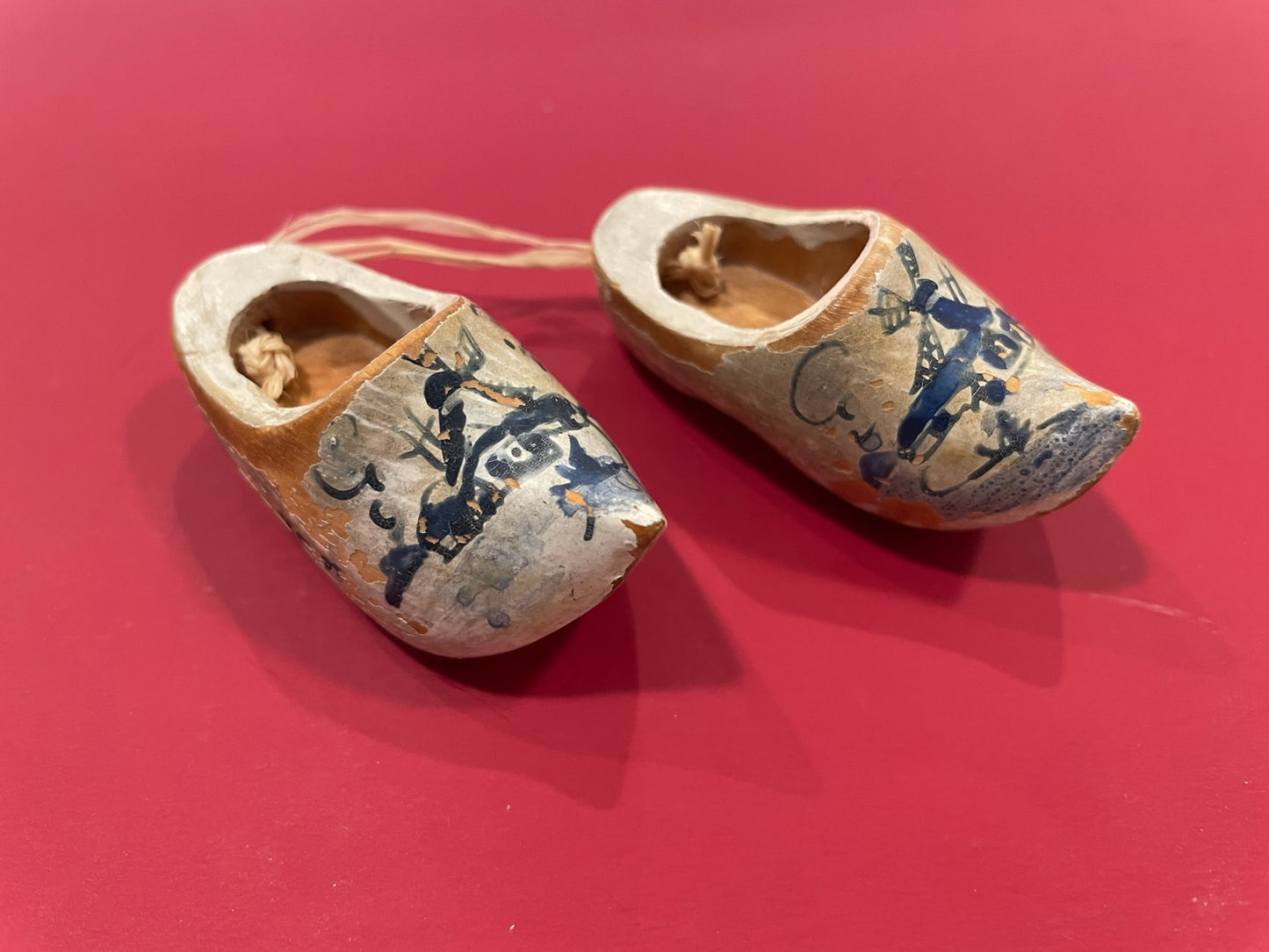 A Dutch Miniature Hand Painted In Holland Blue Windmill Clogs