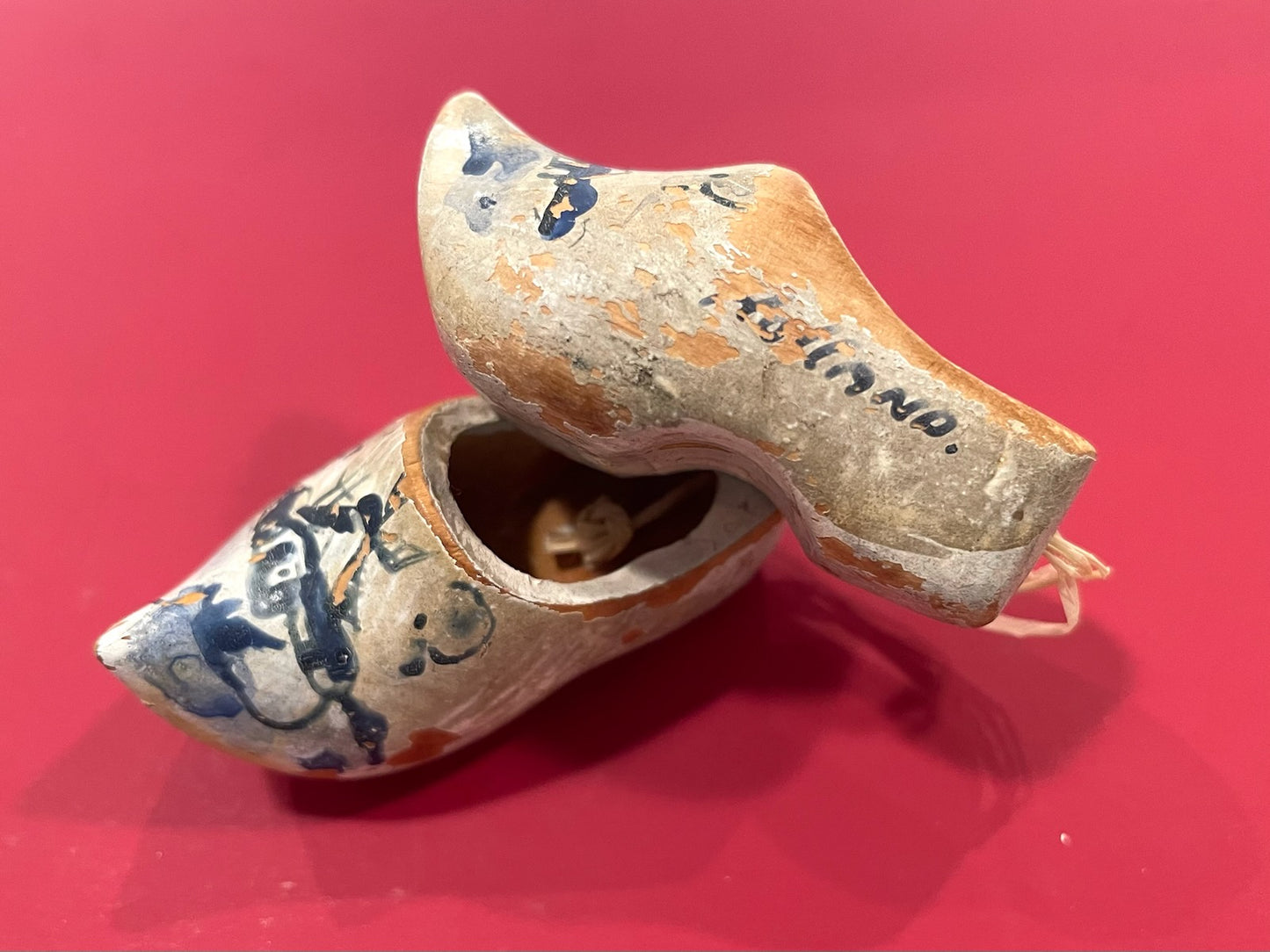 A Dutch Miniature Hand Painted In Holland Blue Windmill Clogs