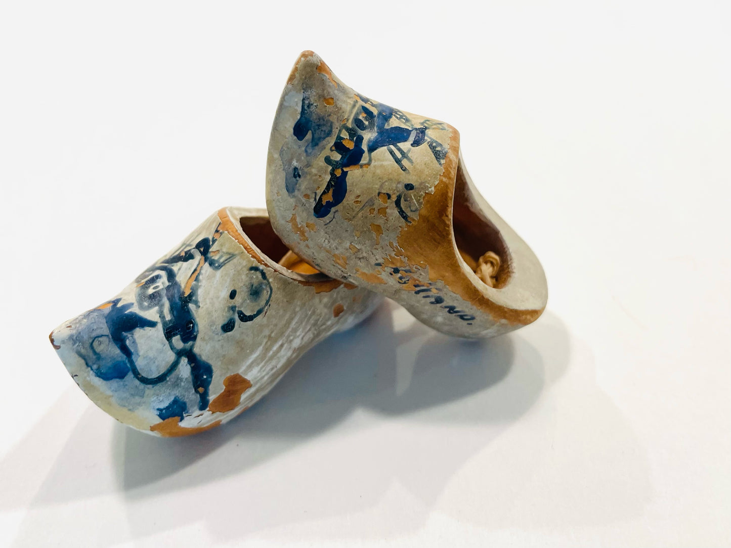 A Dutch Miniature Hand Painted In Holland Blue Windmill Clogs