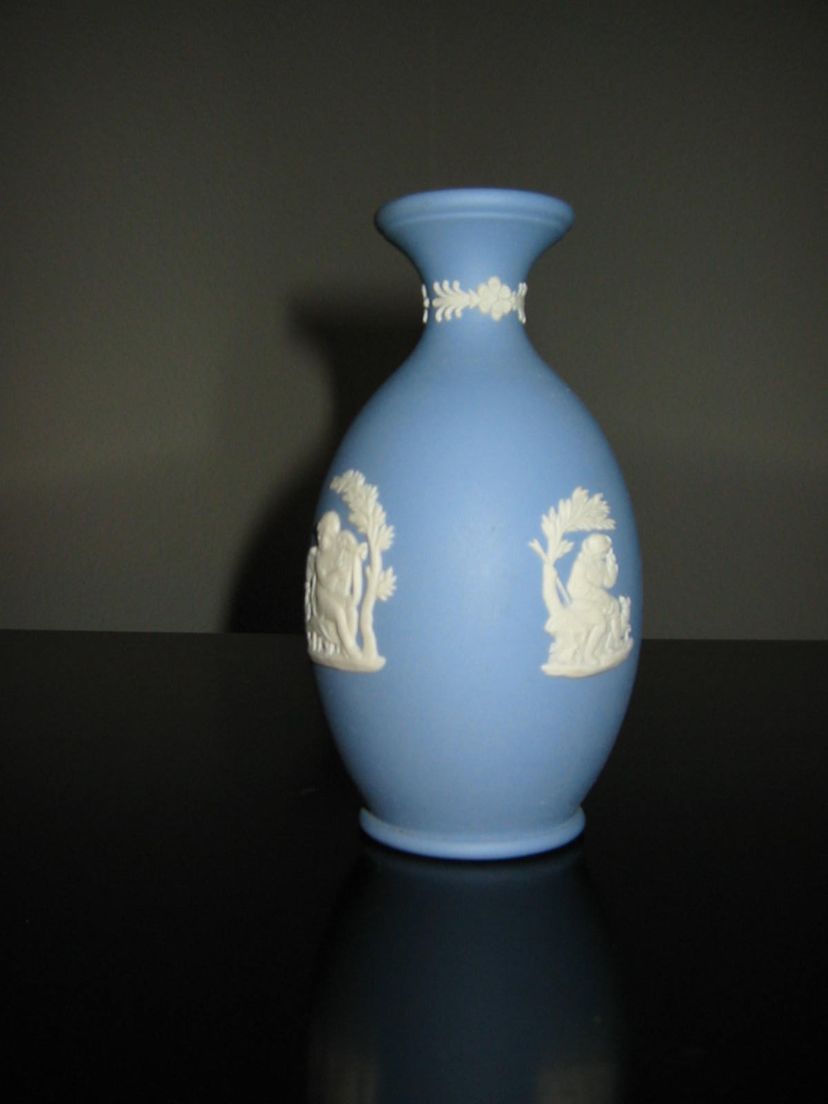 Wedgwood England Blue Jasper Vase White Medallions Bass Relief