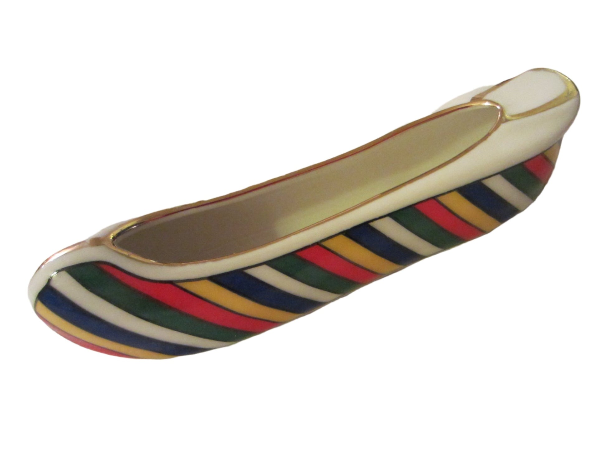 Striped Porcelain Shoe Signed Ashtray Symbolized Dated 1942