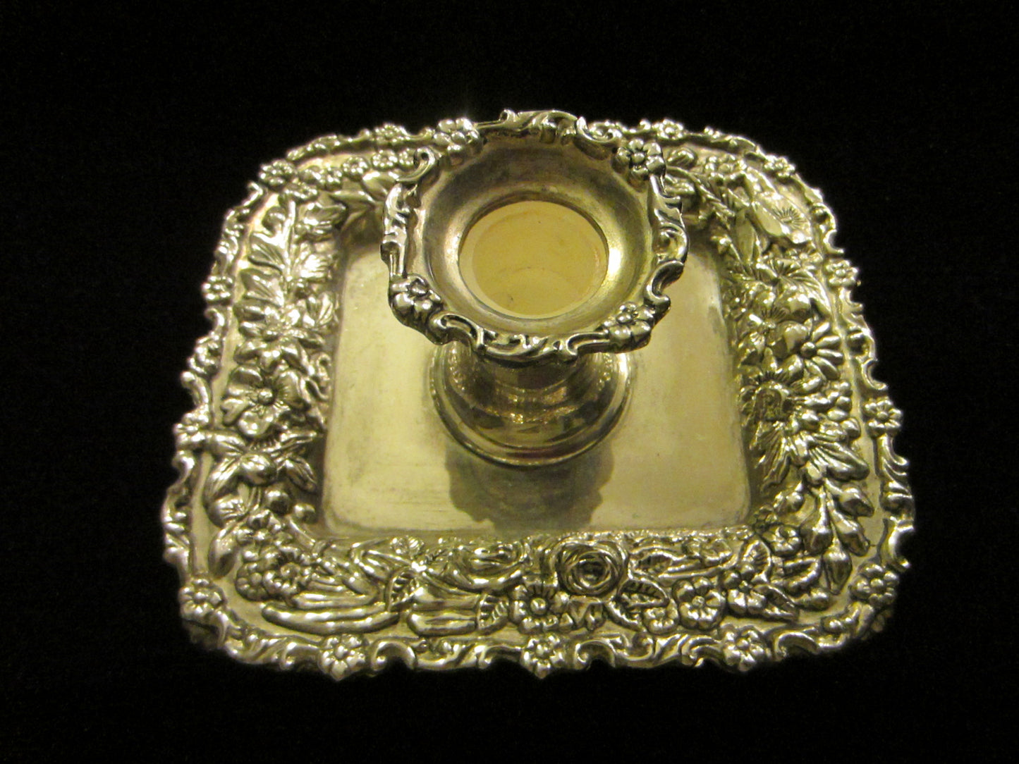 Tiffany Godinger Silver Chamber Candle Holder Floral Design