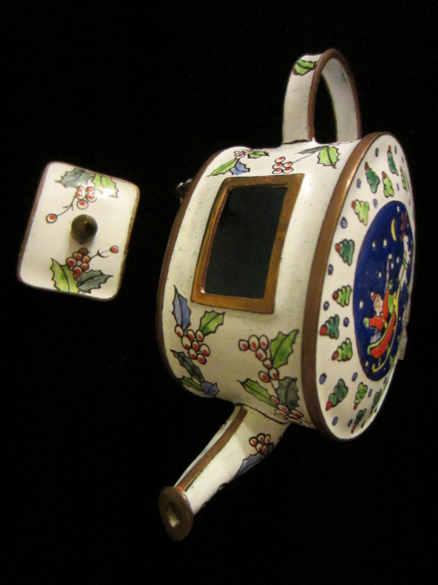 Teapot Style Christmas Enamel On Copper Box