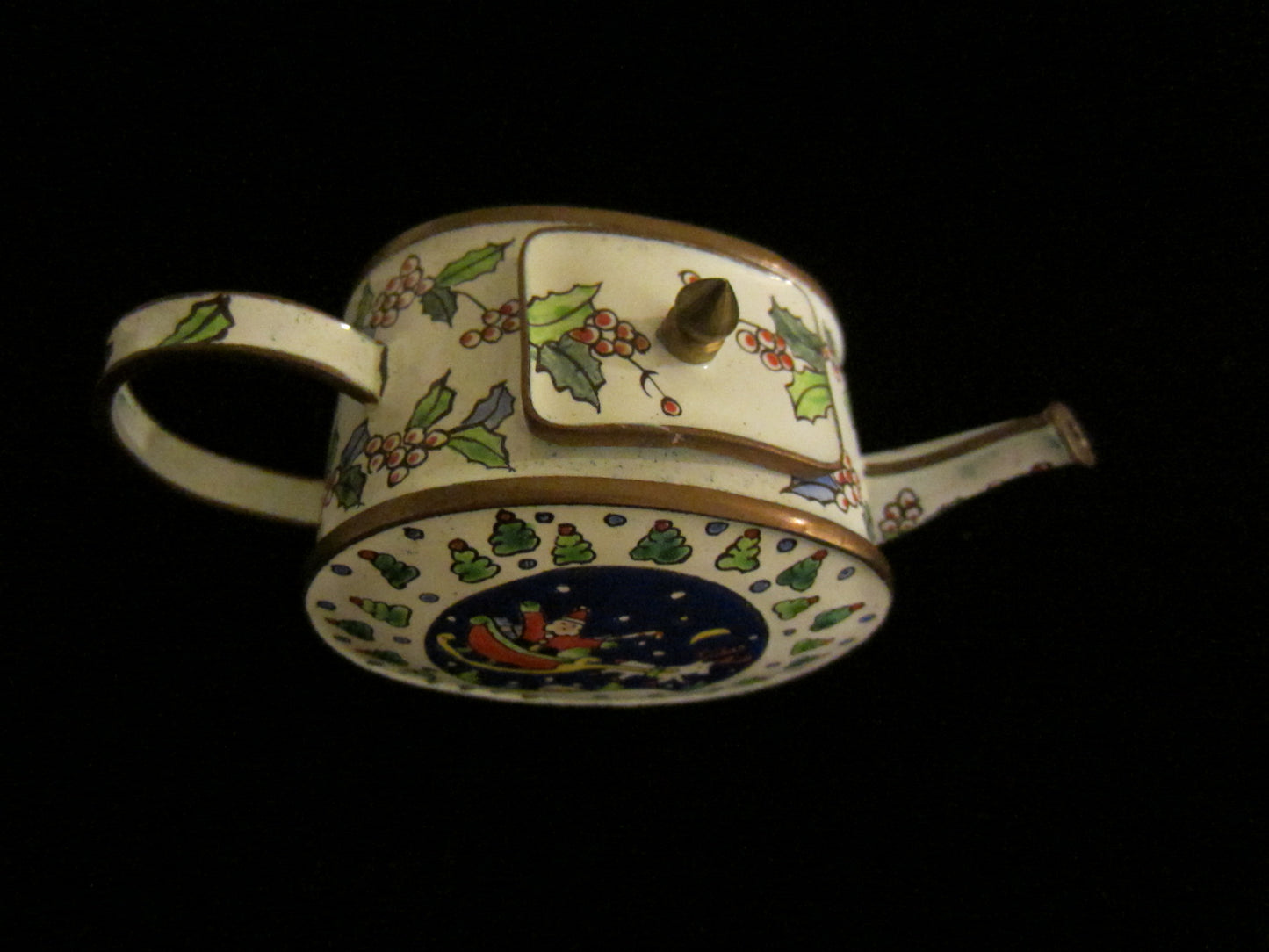 Teapot Style Christmas Enamel On Copper Box