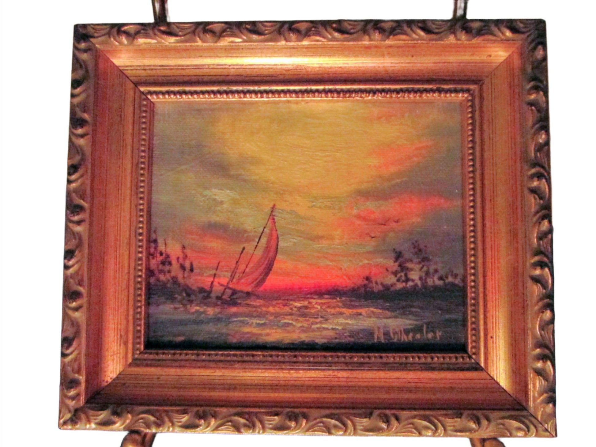 M Wheeler Sunset At The Sea Signed Oil On Canvas Board