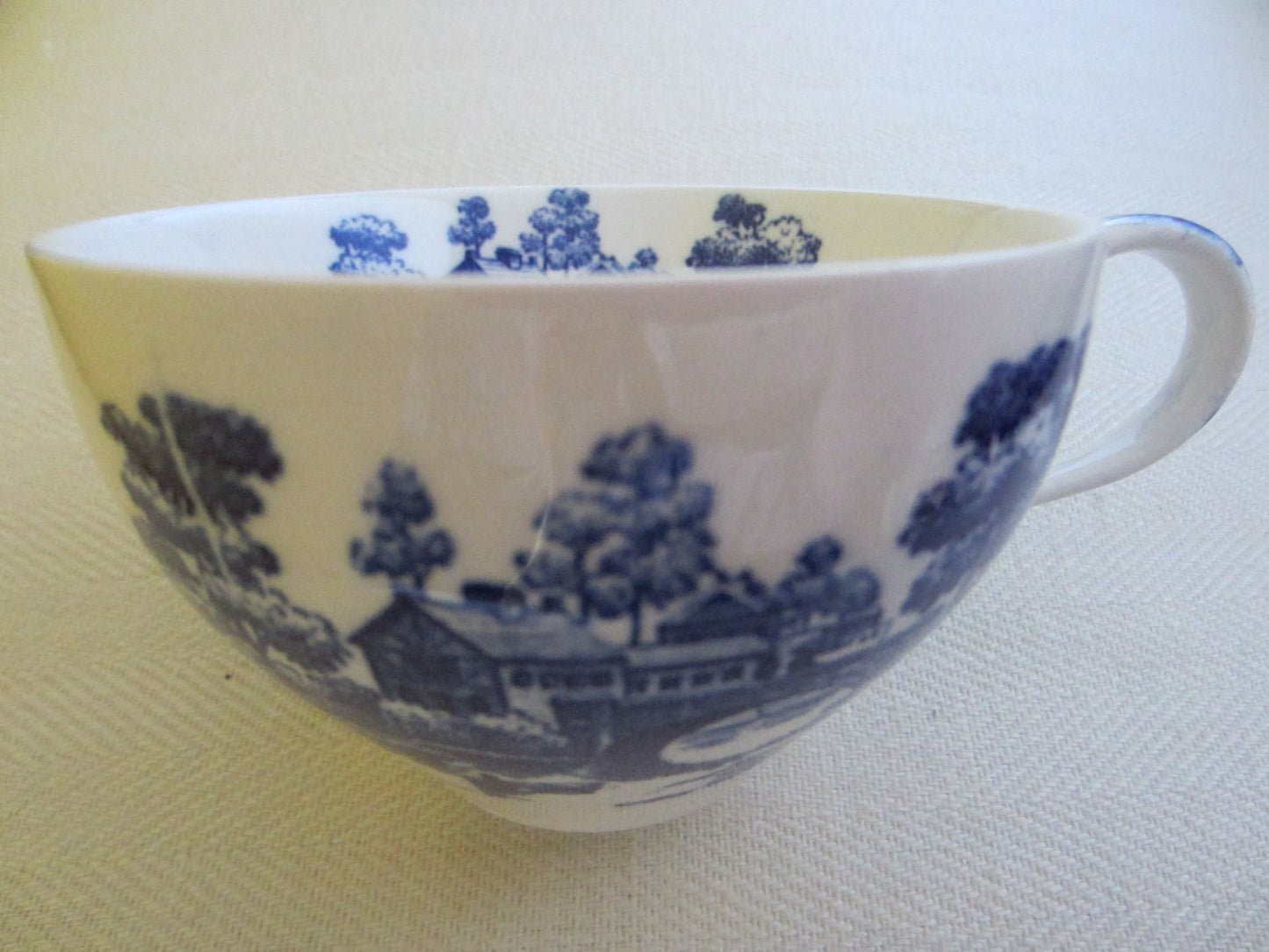 Nasco Japan Lake View Hand Painted Blue White Teacups