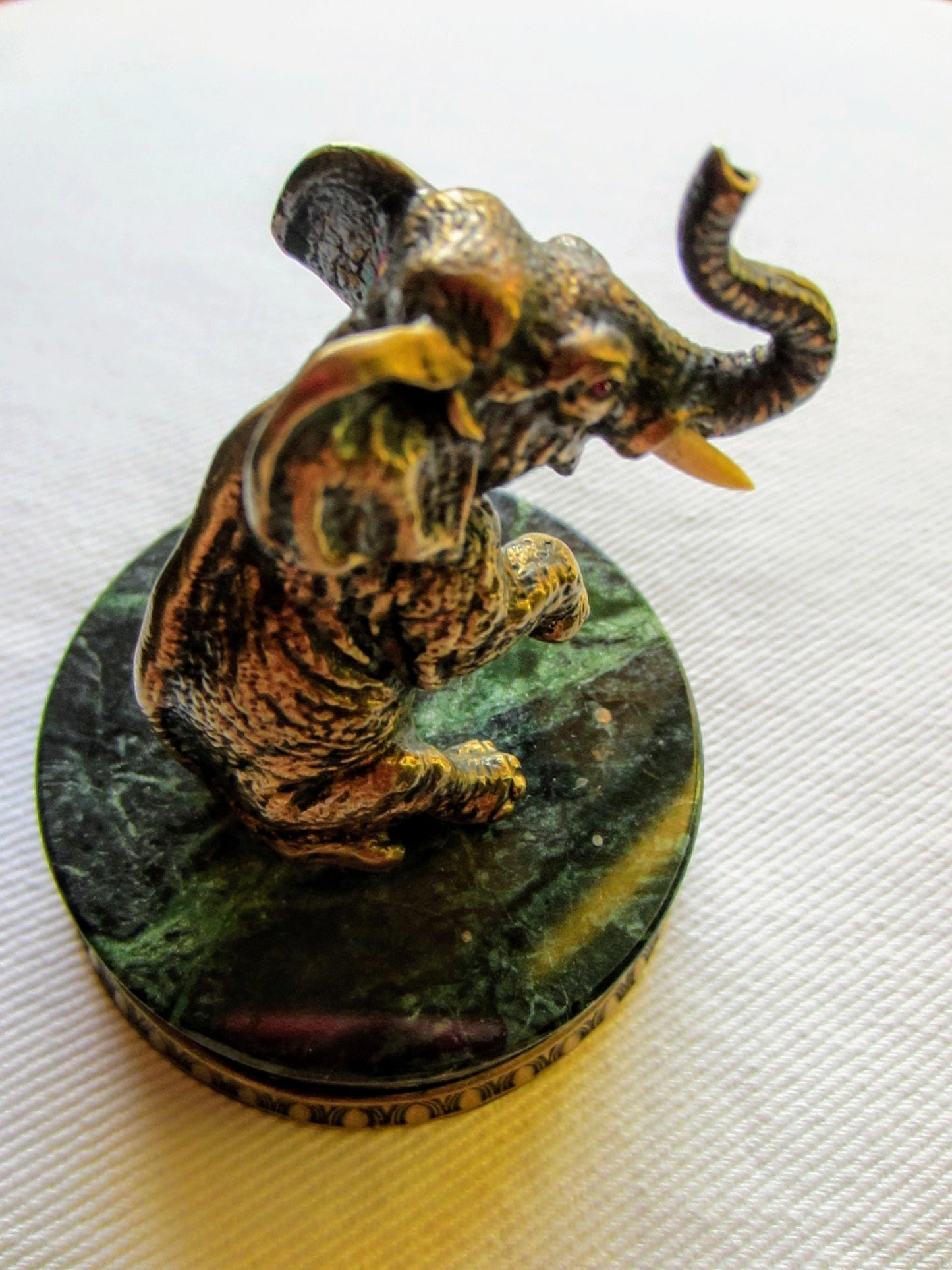 Sterling Bronze Elephant Green Marble Base Marks 925