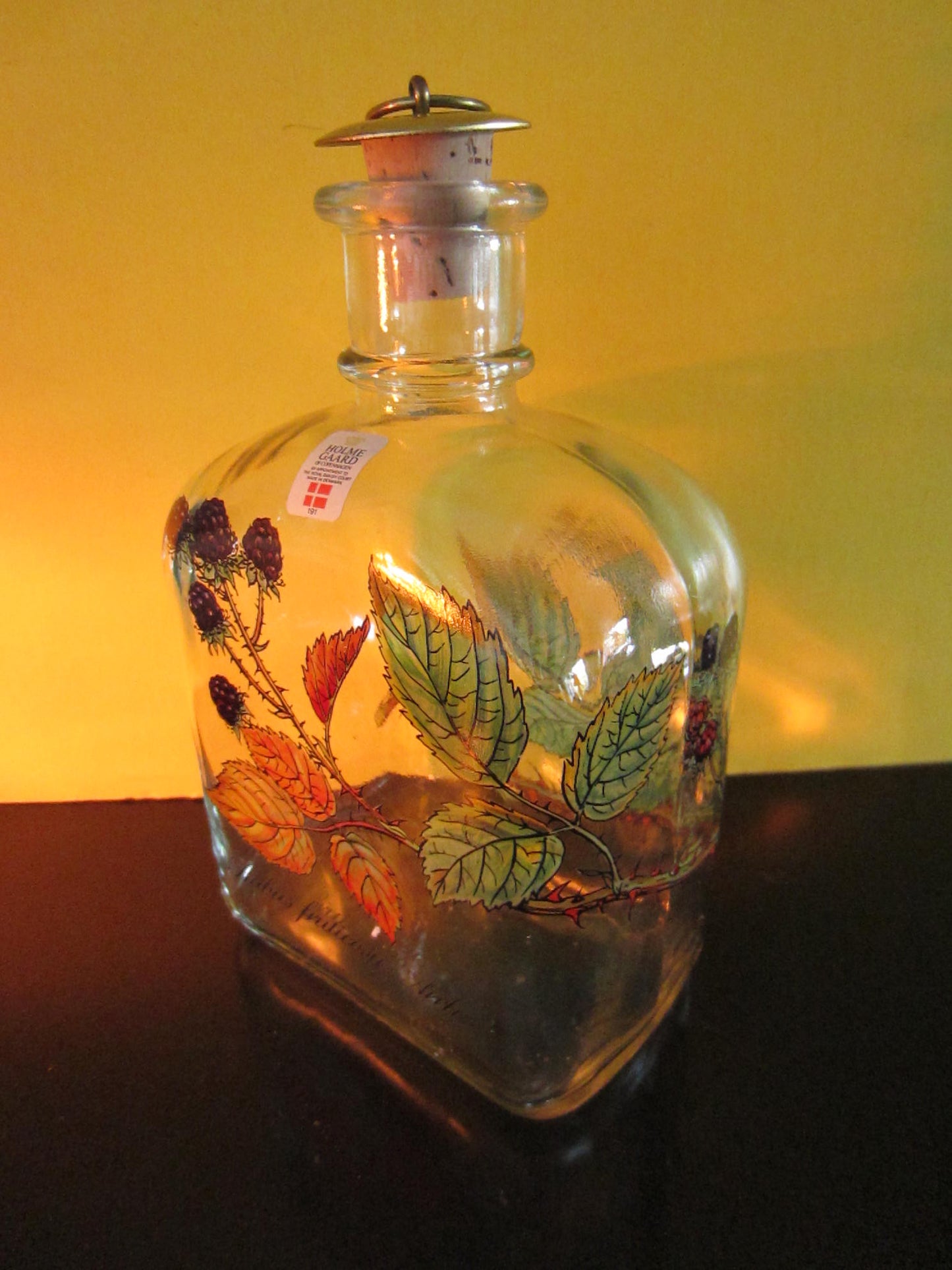 Holmegaard Copenhagen Glass Decanter Hand Decorated Autumn Leaves